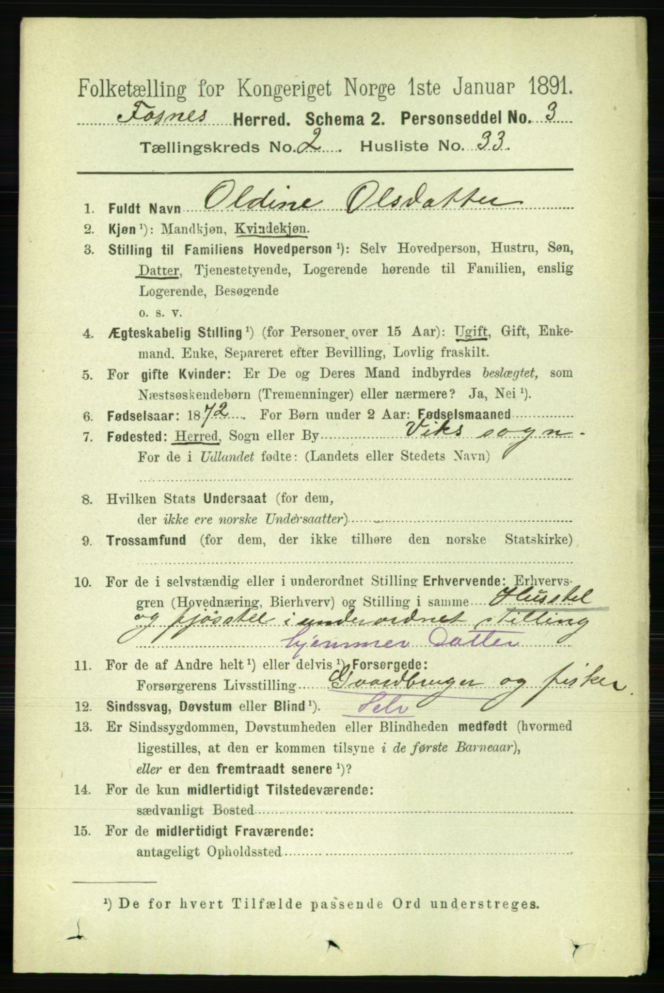 RA, 1891 census for 1748 Fosnes, 1891, p. 597