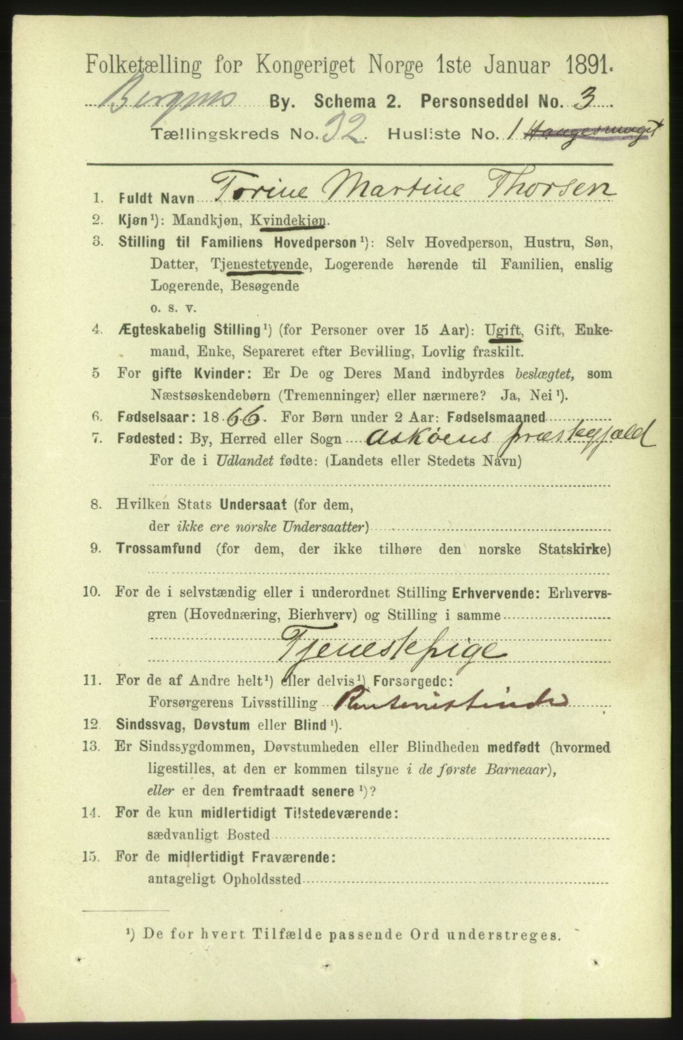 RA, 1891 Census for 1301 Bergen, 1891, p. 40009