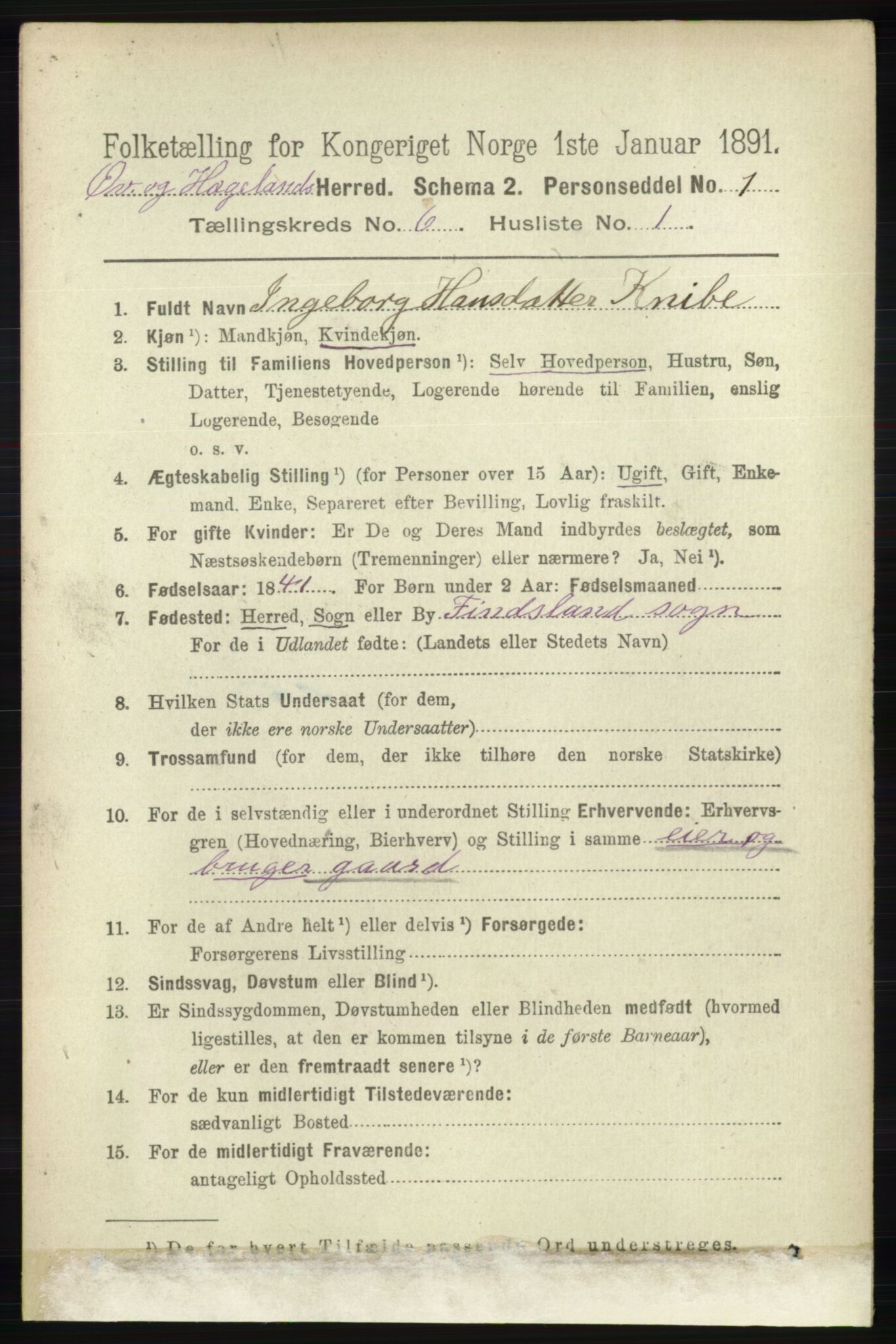 RA, 1891 census for 1016 Øvrebø og Hægeland, 1891, p. 1171