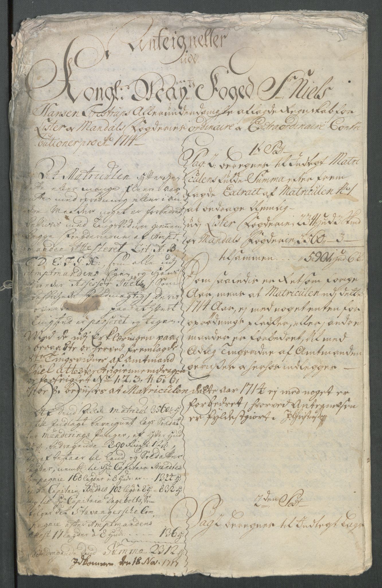Rentekammeret inntil 1814, Reviderte regnskaper, Fogderegnskap, AV/RA-EA-4092/R43/L2558: Fogderegnskap Lista og Mandal, 1714, p. 229