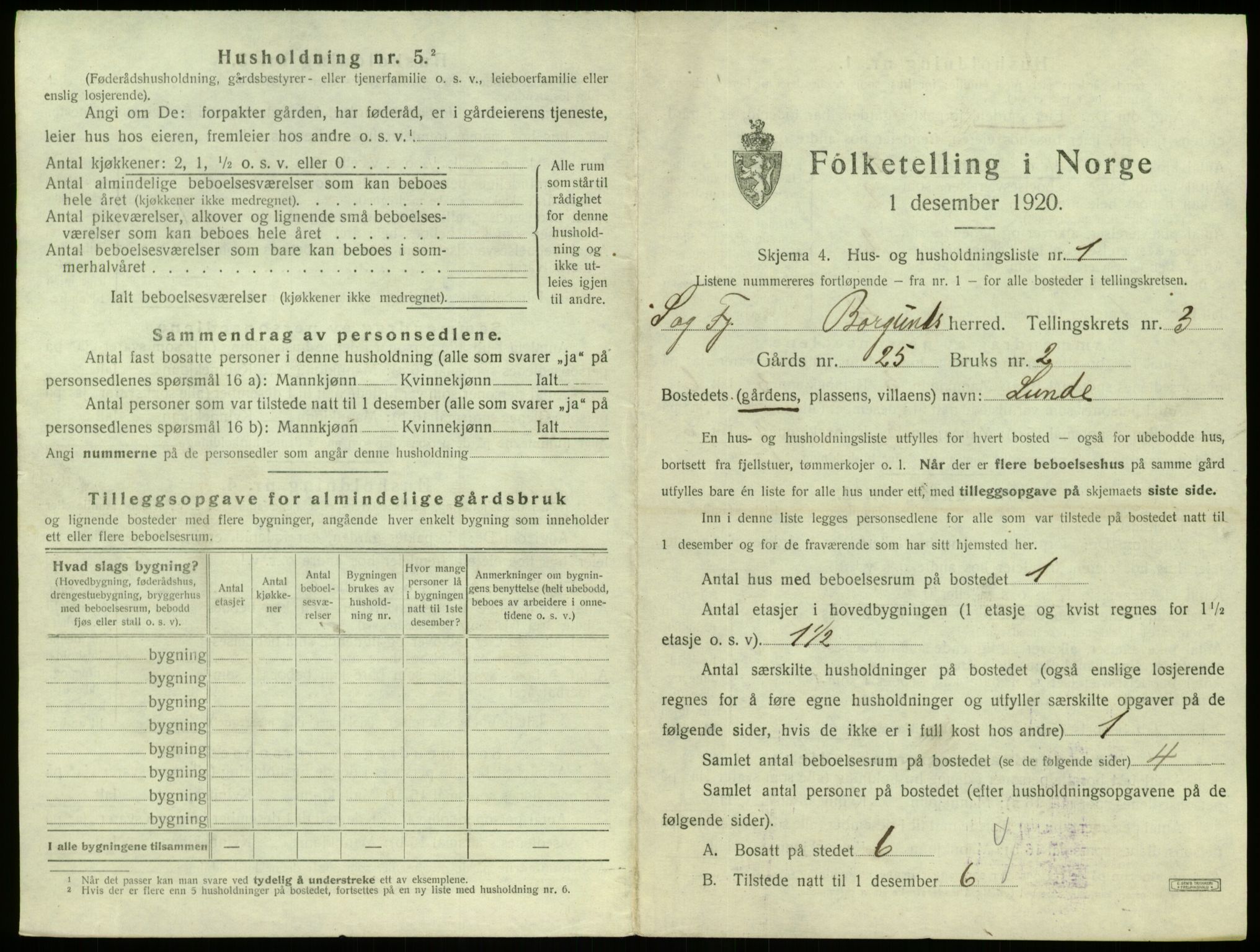 SAB, 1920 census for Borgund, 1920, p. 174