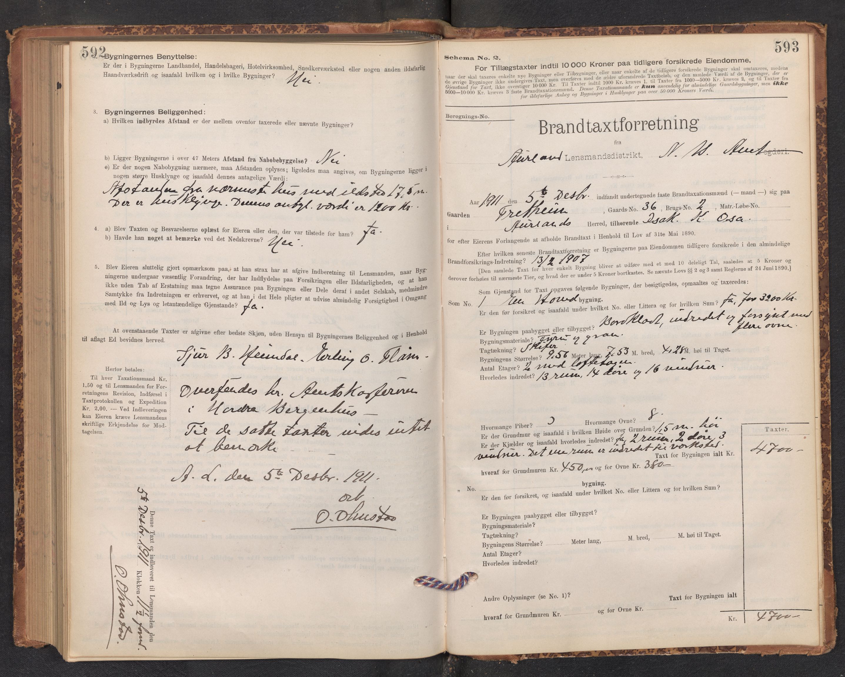 Lensmannen i Aurland, AV/SAB-A-26401/0012/L0004: Branntakstprotokoll, skjematakst, 1895-1911, p. 592-593