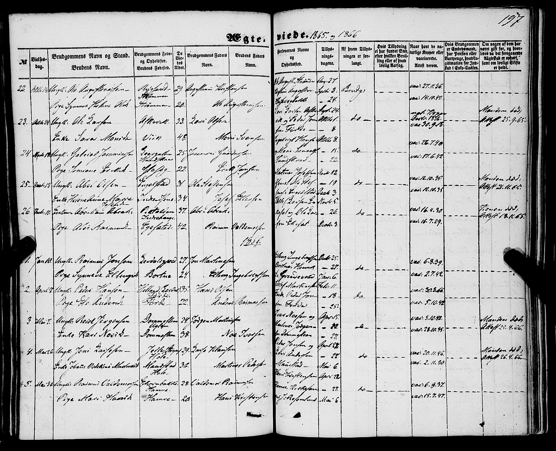 Davik sokneprestembete, AV/SAB-A-79701/H/Haa/Haaa/L0005: Parish register (official) no. A 5, 1850-1866, p. 197