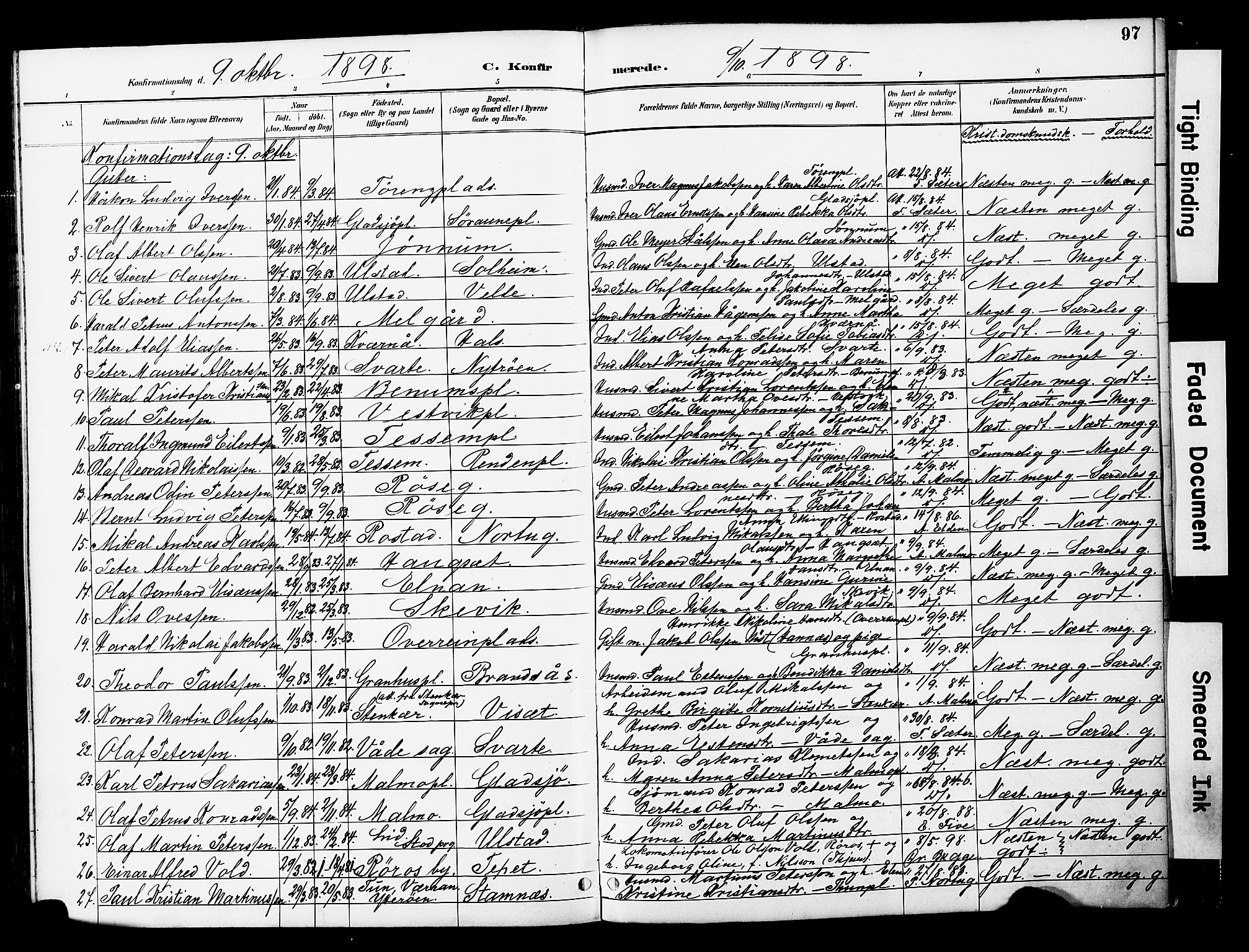Ministerialprotokoller, klokkerbøker og fødselsregistre - Nord-Trøndelag, SAT/A-1458/741/L0396: Parish register (official) no. 741A10, 1889-1901, p. 97