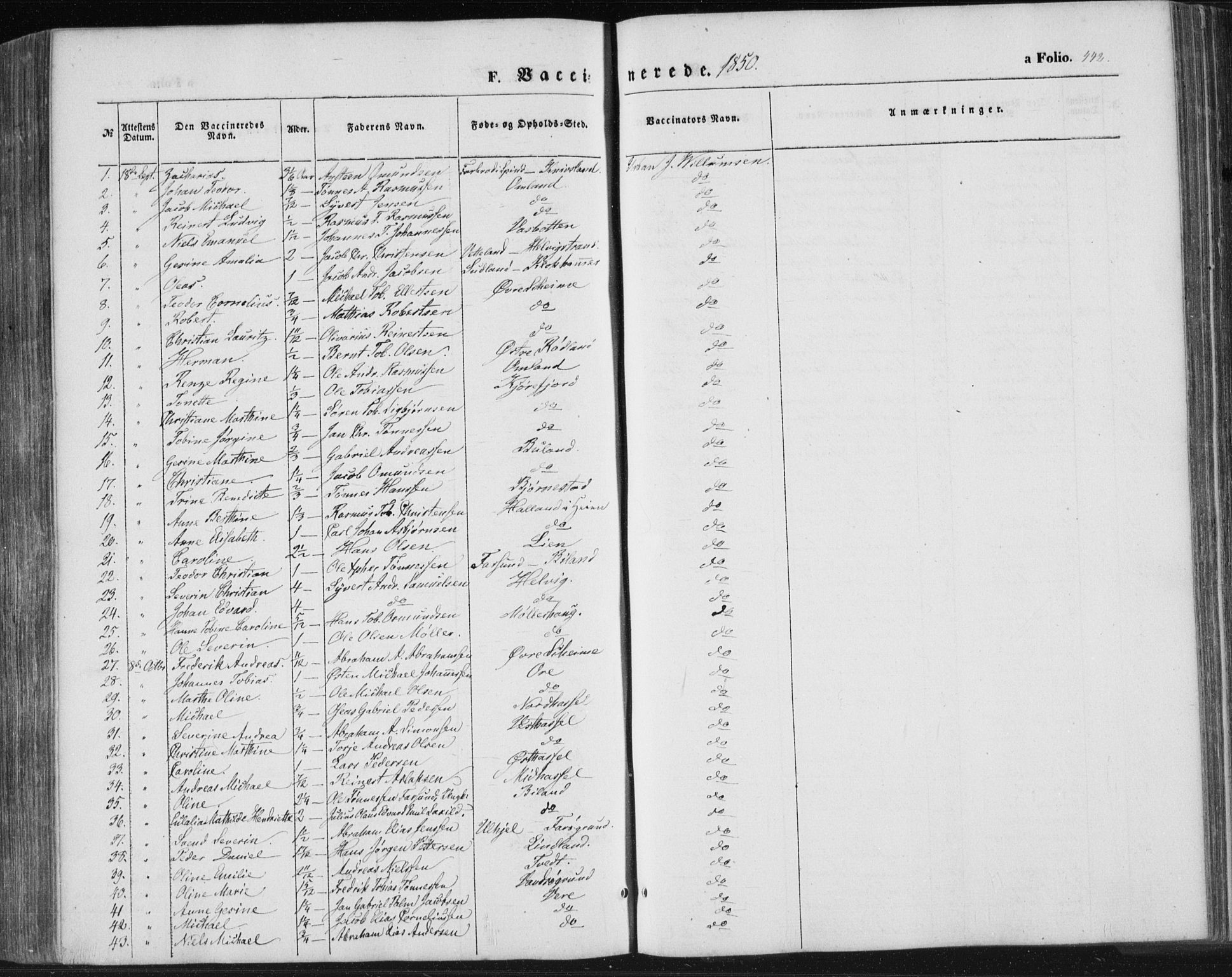 Lista sokneprestkontor, AV/SAK-1111-0027/F/Fa/L0010: Parish register (official) no. A 10, 1846-1861, p. 442