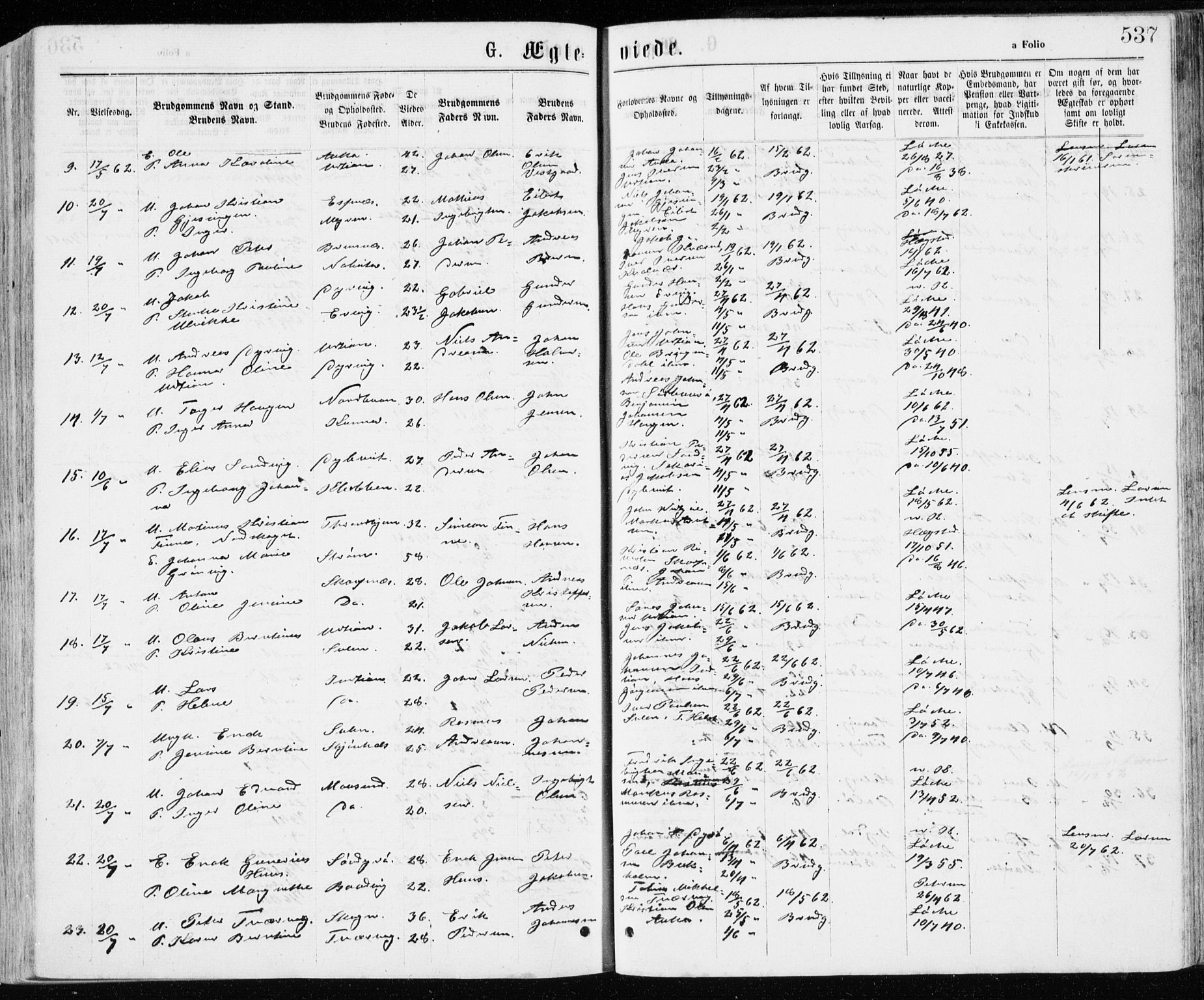 Ministerialprotokoller, klokkerbøker og fødselsregistre - Sør-Trøndelag, AV/SAT-A-1456/640/L0576: Parish register (official) no. 640A01, 1846-1876, p. 537