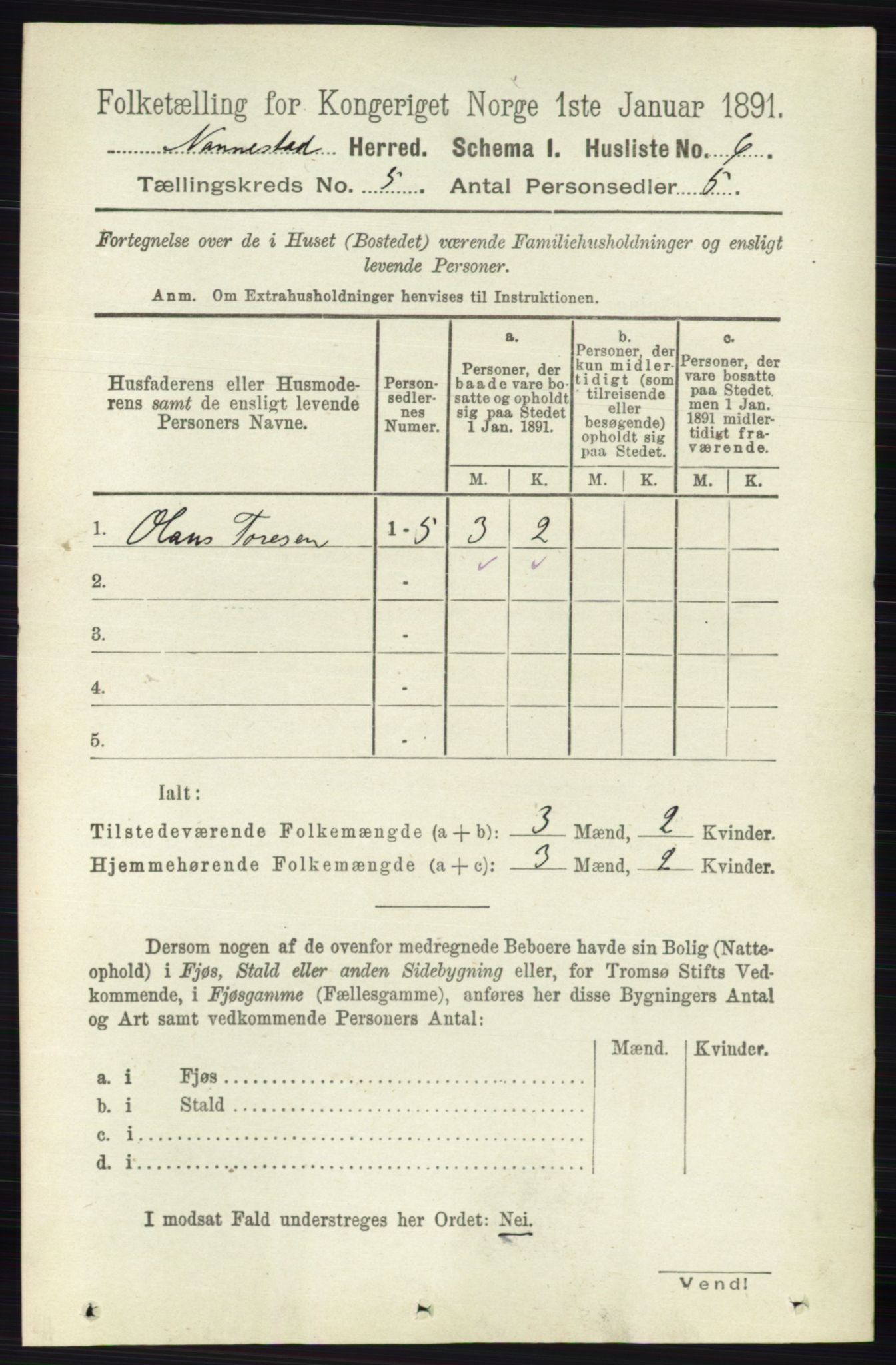 RA, 1891 census for 0238 Nannestad, 1891, p. 2527