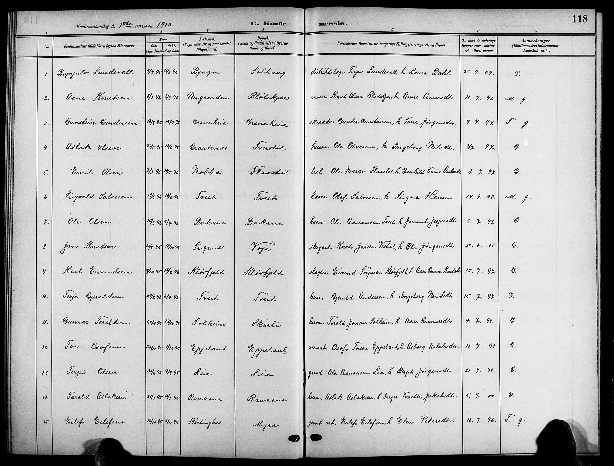 Åmli sokneprestkontor, SAK/1111-0050/F/Fb/Fbc/L0005: Parish register (copy) no. B 5, 1903-1916, p. 118