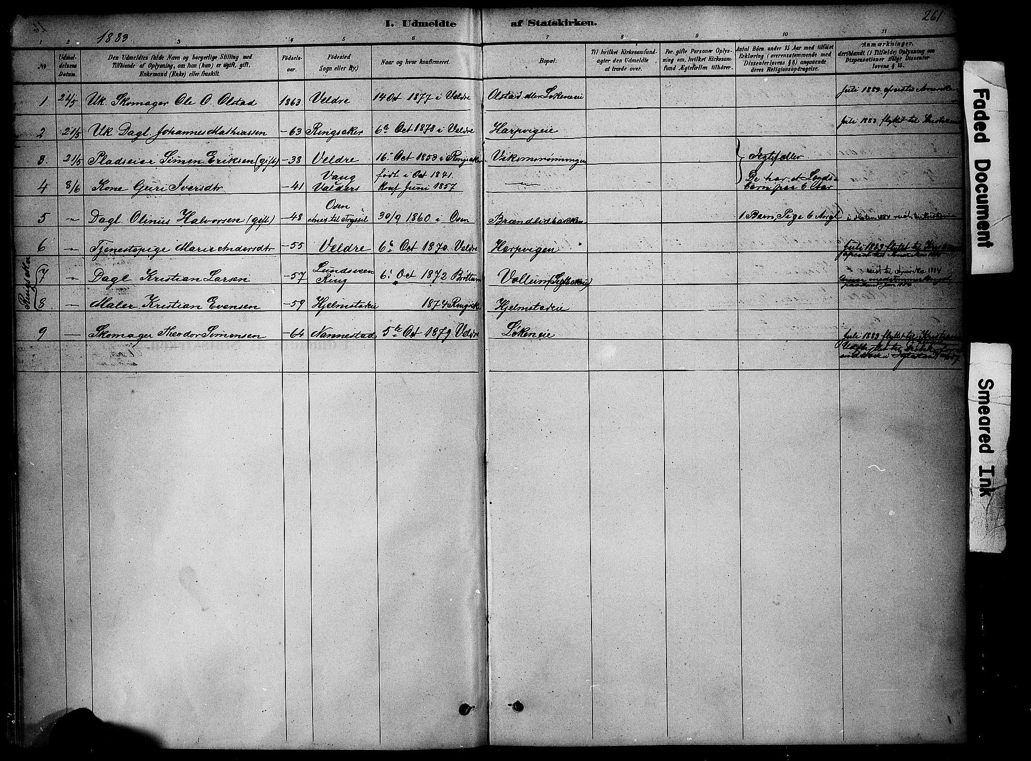 Ringsaker prestekontor, SAH/PREST-014/K/Ka/L0014: Parish register (official) no. 14, 1879-1890, p. 261