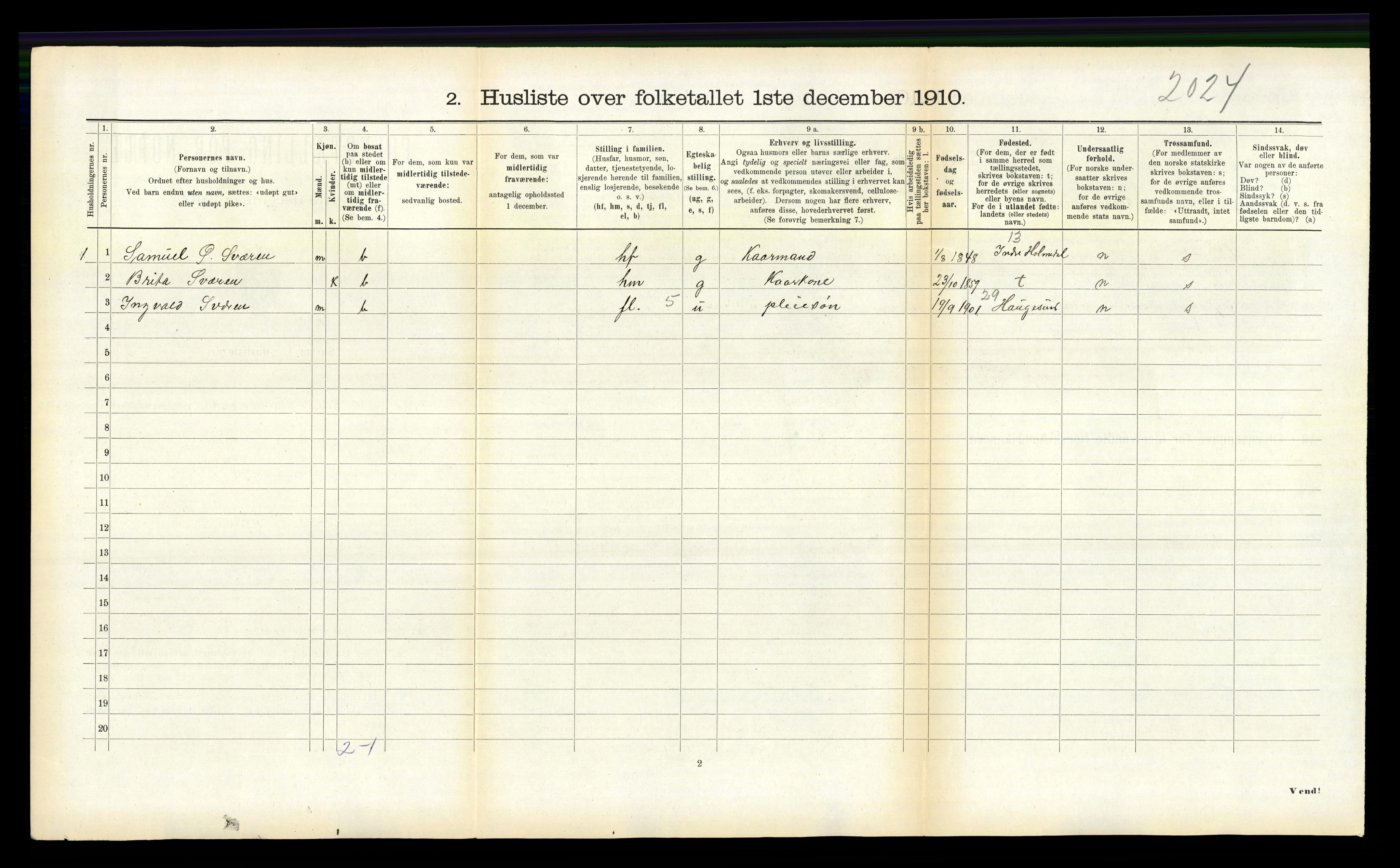 RA, 1910 census for Balestrand, 1910, p. 319