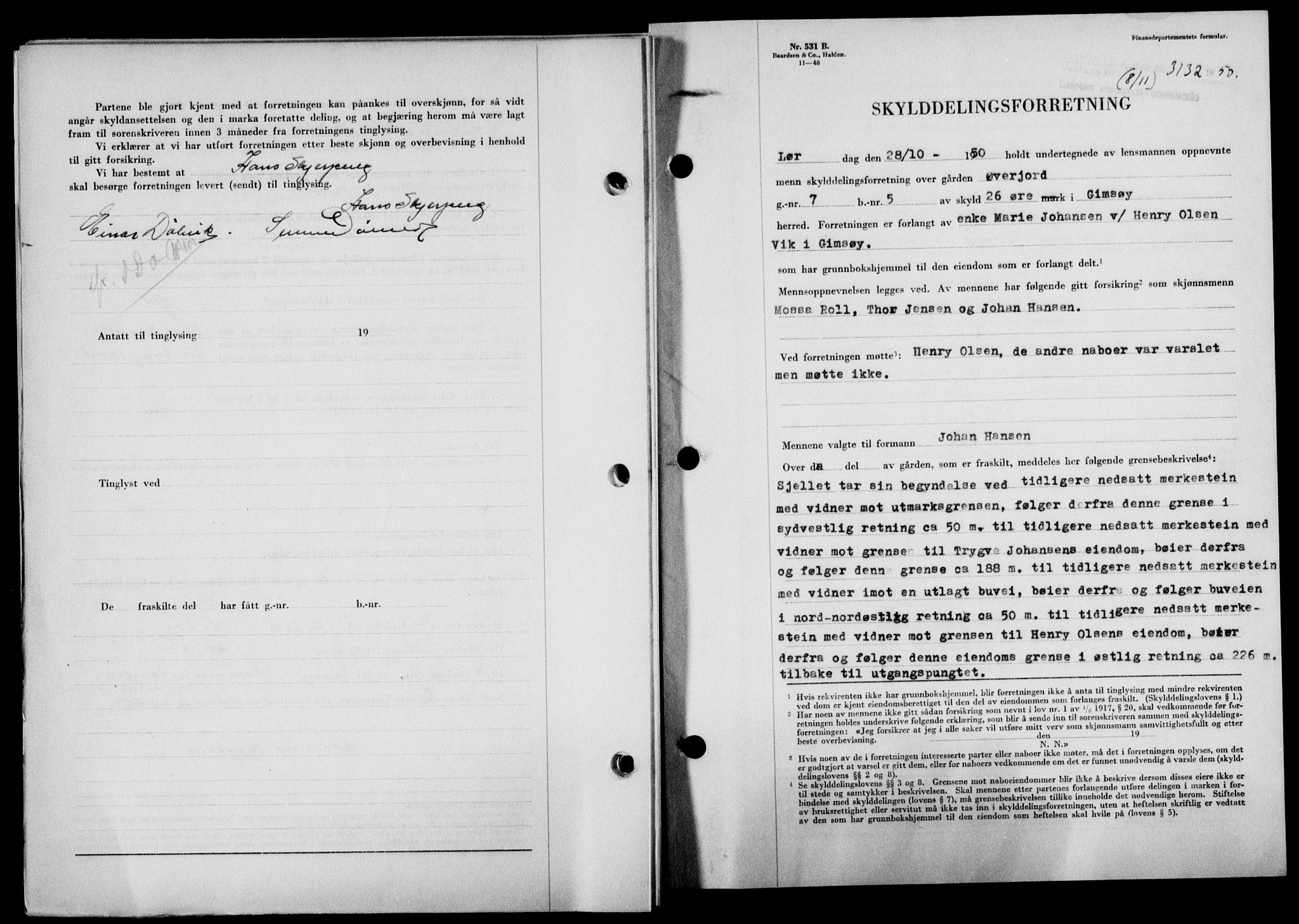 Lofoten sorenskriveri, SAT/A-0017/1/2/2C/L0024a: Mortgage book no. 24a, 1950-1950, Diary no: : 3132/1950