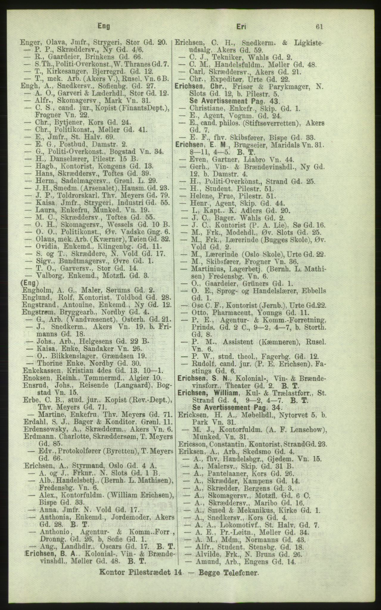 Kristiania/Oslo adressebok, PUBL/-, 1884, p. 61