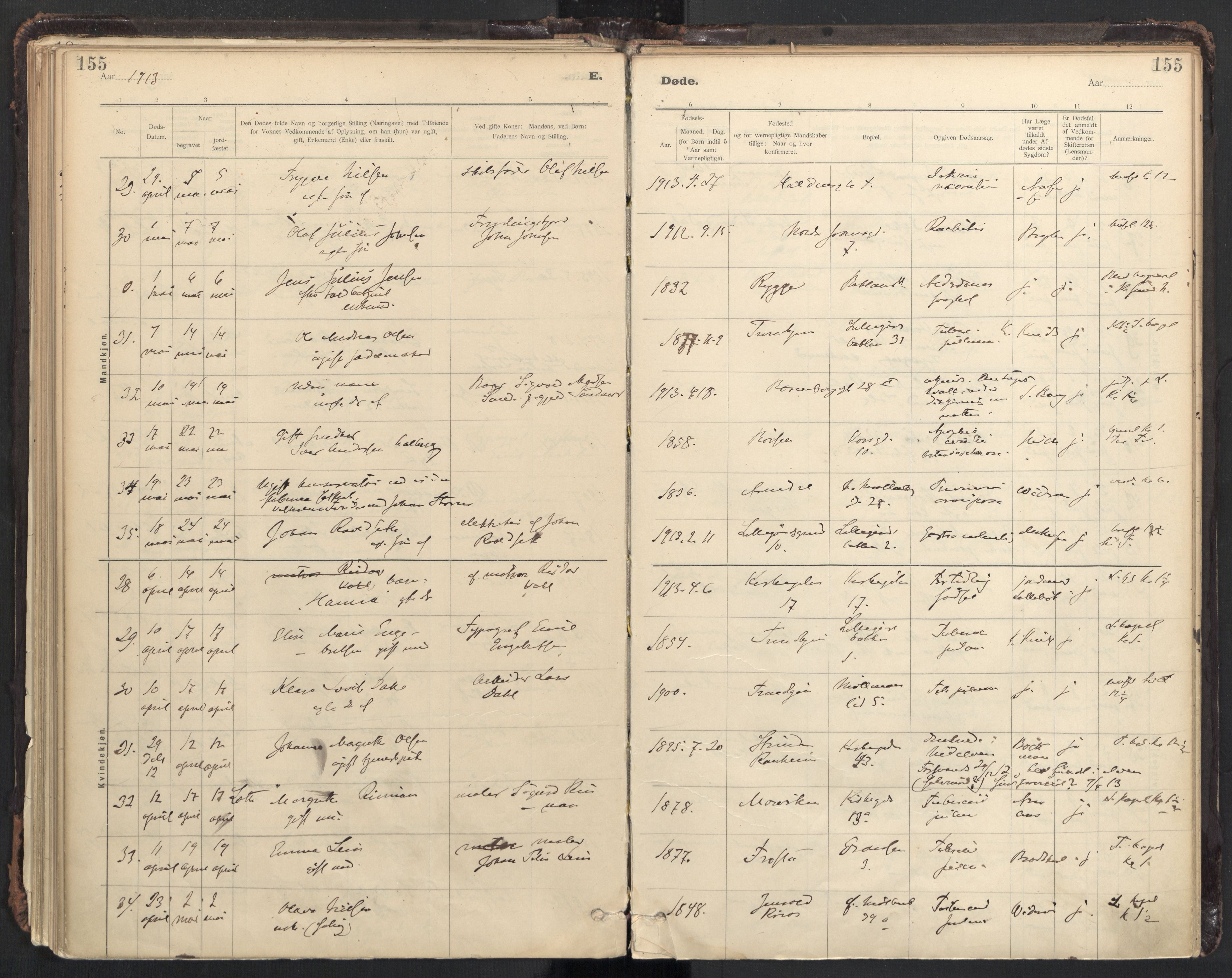 Ministerialprotokoller, klokkerbøker og fødselsregistre - Sør-Trøndelag, AV/SAT-A-1456/604/L0204: Parish register (official) no. 604A24, 1911-1920, p. 155