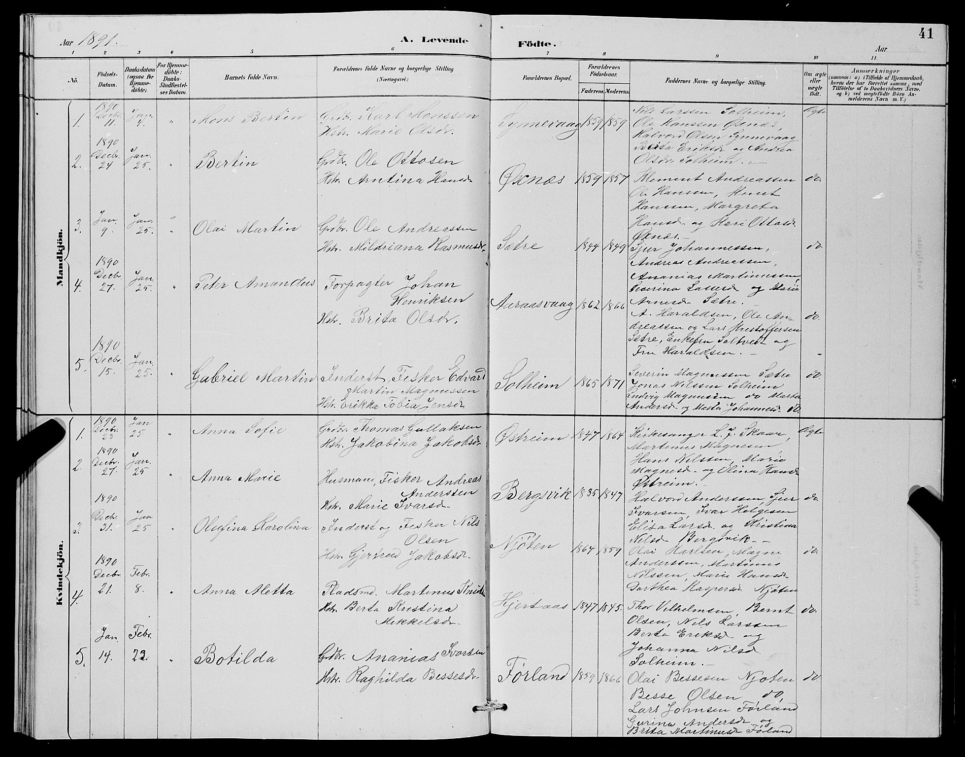 Lindås Sokneprestembete, AV/SAB-A-76701/H/Hab/Habc/L0003: Parish register (copy) no. C 3, 1886-1893, p. 41