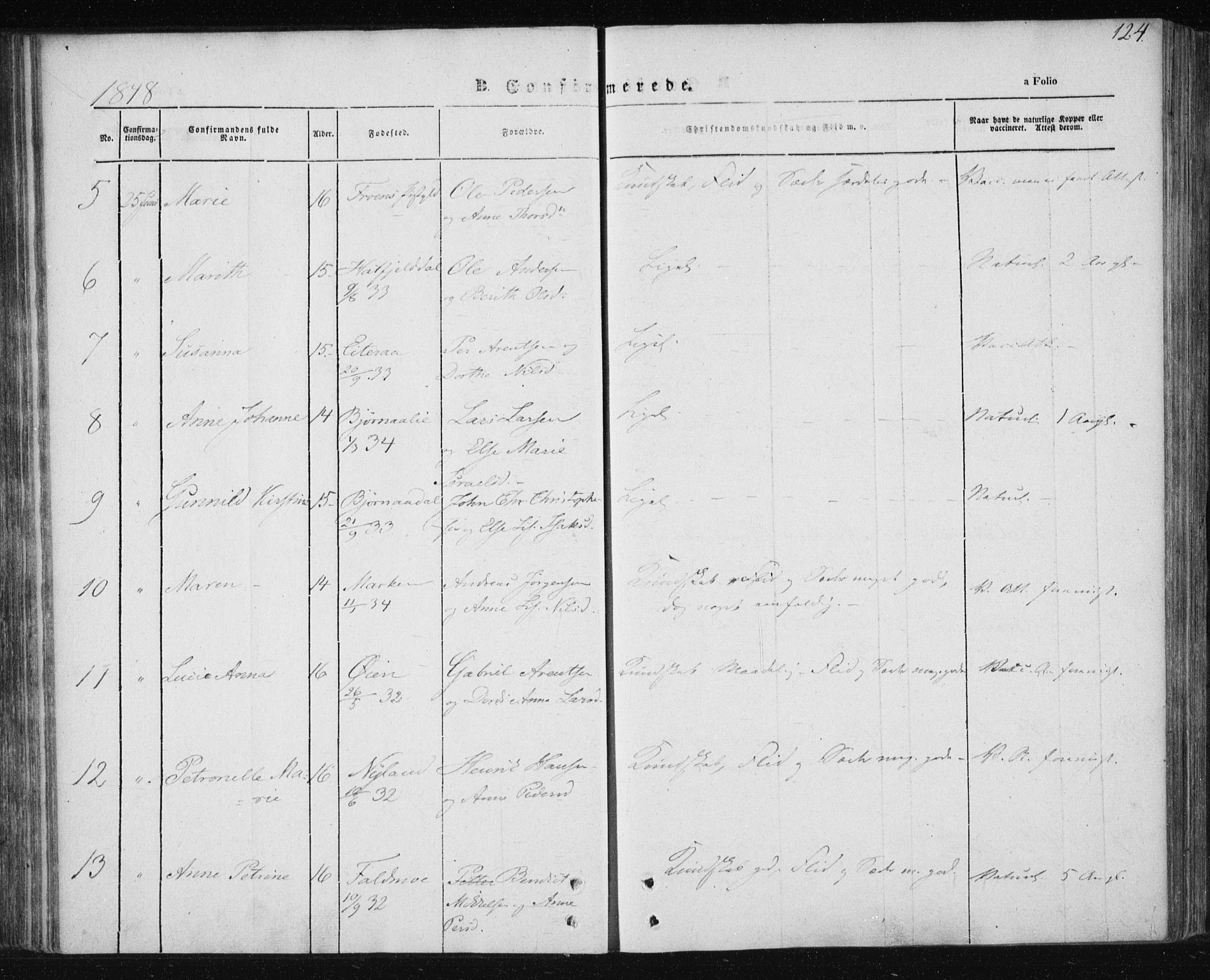 Ministerialprotokoller, klokkerbøker og fødselsregistre - Nordland, AV/SAT-A-1459/820/L0291: Parish register (official) no. 820A12, 1846-1854, p. 124