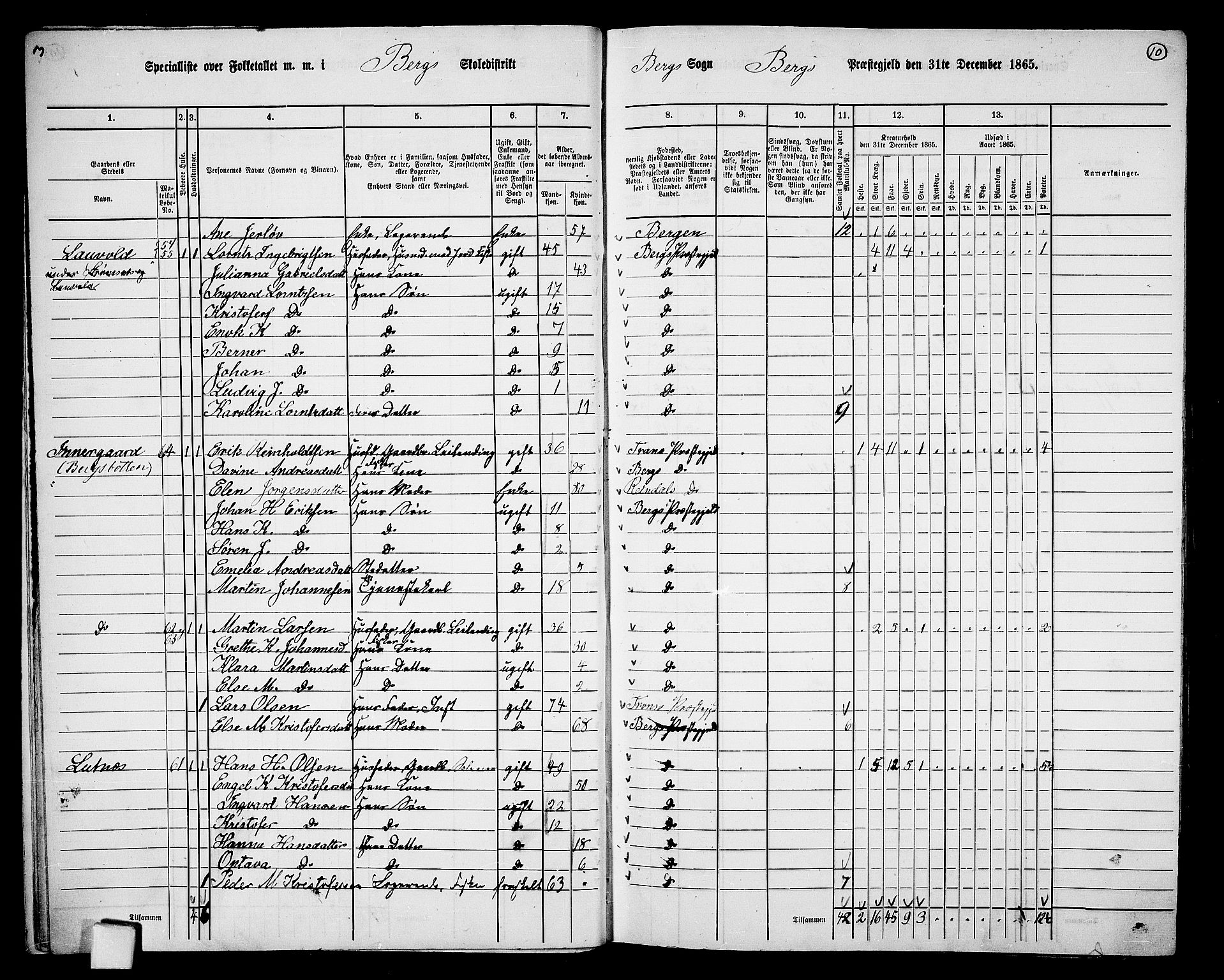 RA, 1865 census for Berg, 1865, p. 11