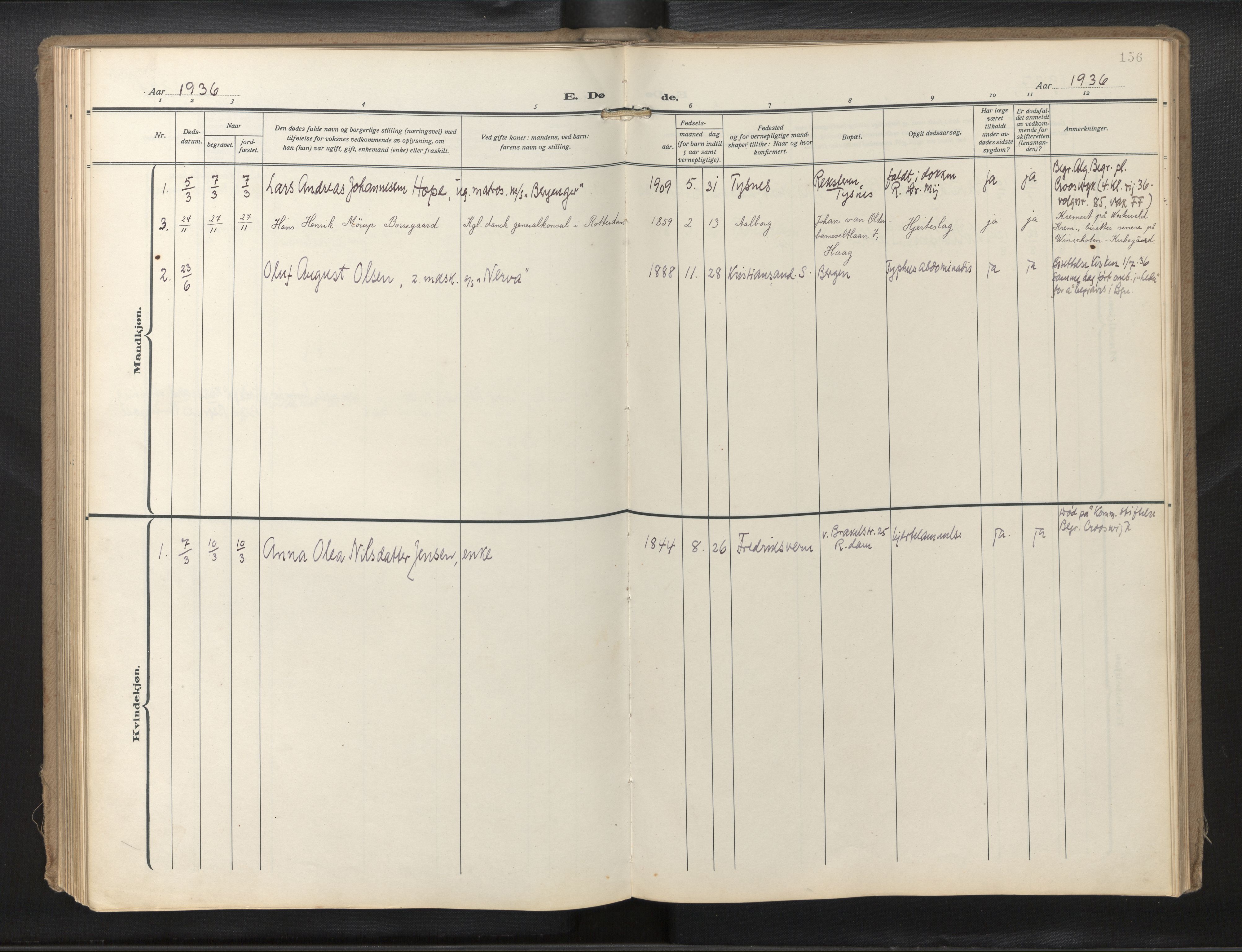 Den norske sjømannsmisjon i utlandet/Hollandske havner (Amsterdam-Rotterdam-Europort), SAB/SAB/PA-0106/H/Ha/Haa/L0004: Parish register (official) no. A 1, 1928-1956, p. 155b-156a