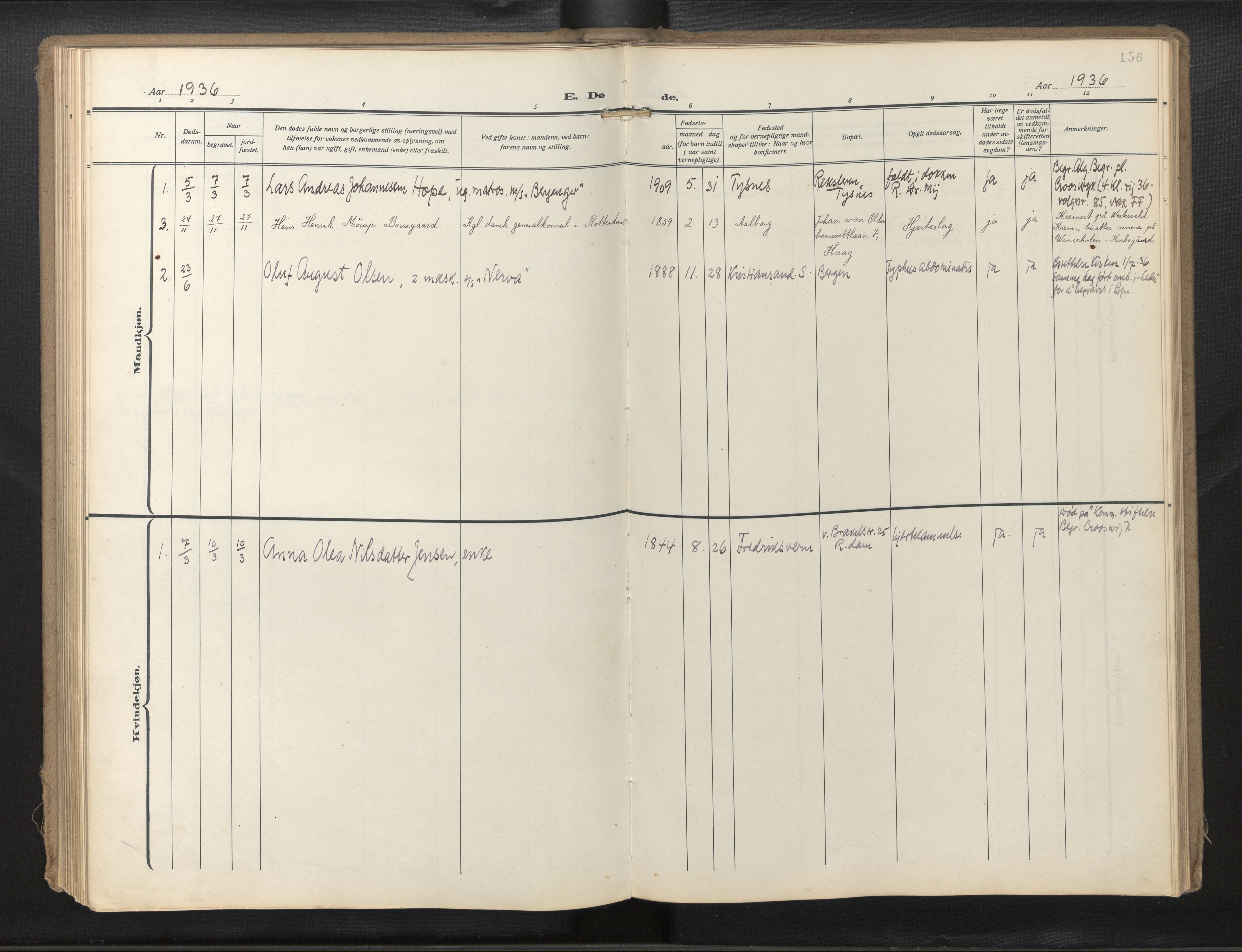 Den norske sjømannsmisjon i utlandet/Hollandske havner (Amsterdam-Rotterdam-Europort), AV/SAB-SAB/PA-0106/H/Ha/Haa/L0004: Parish register (official) no. A 4, 1928-1956, p. 155b-156a