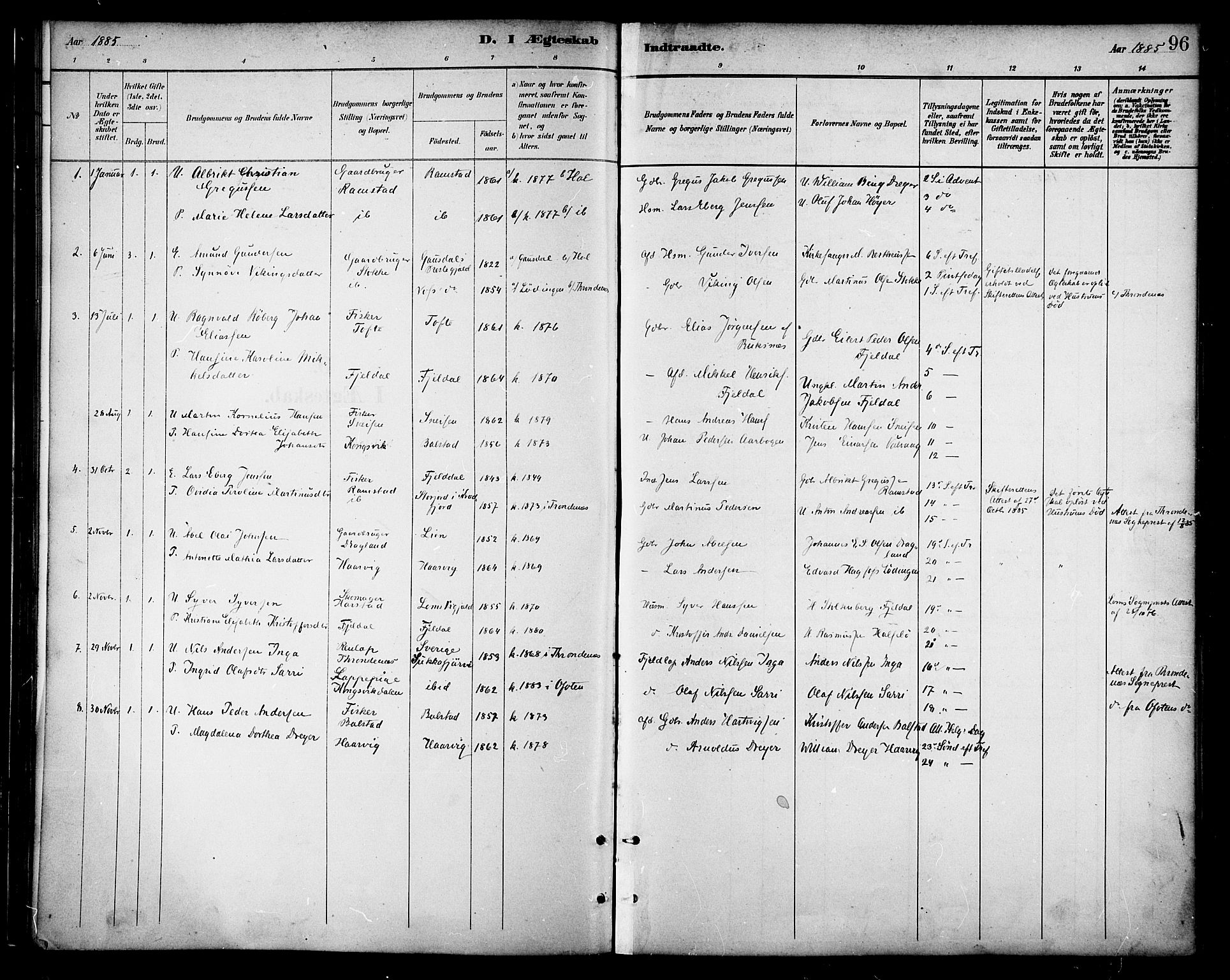 Ministerialprotokoller, klokkerbøker og fødselsregistre - Nordland, SAT/A-1459/865/L0924: Parish register (official) no. 865A02, 1885-1896, p. 96