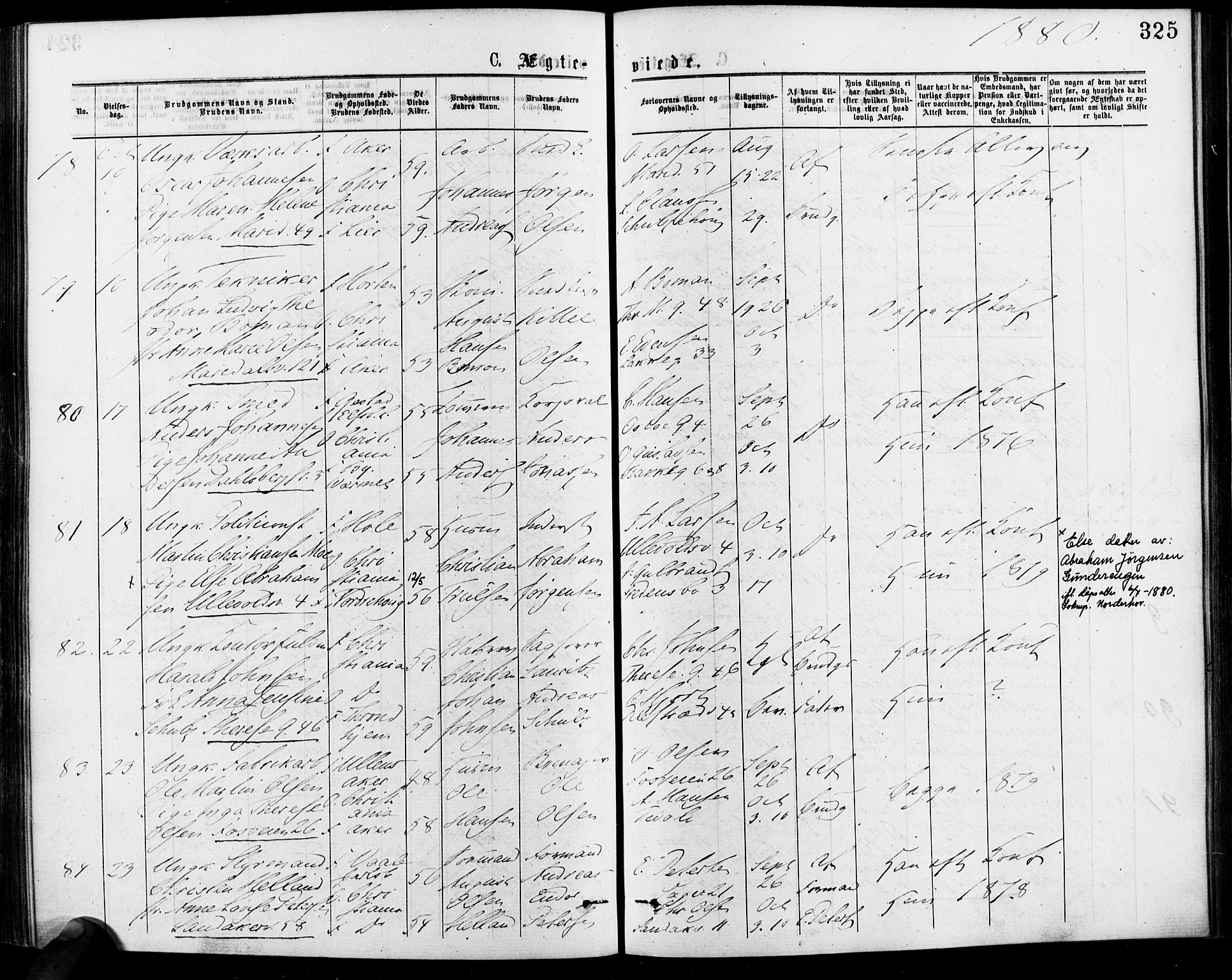 Gamle Aker prestekontor Kirkebøker, AV/SAO-A-10617a/F/L0005: Parish register (official) no. 5, 1873-1881, p. 325