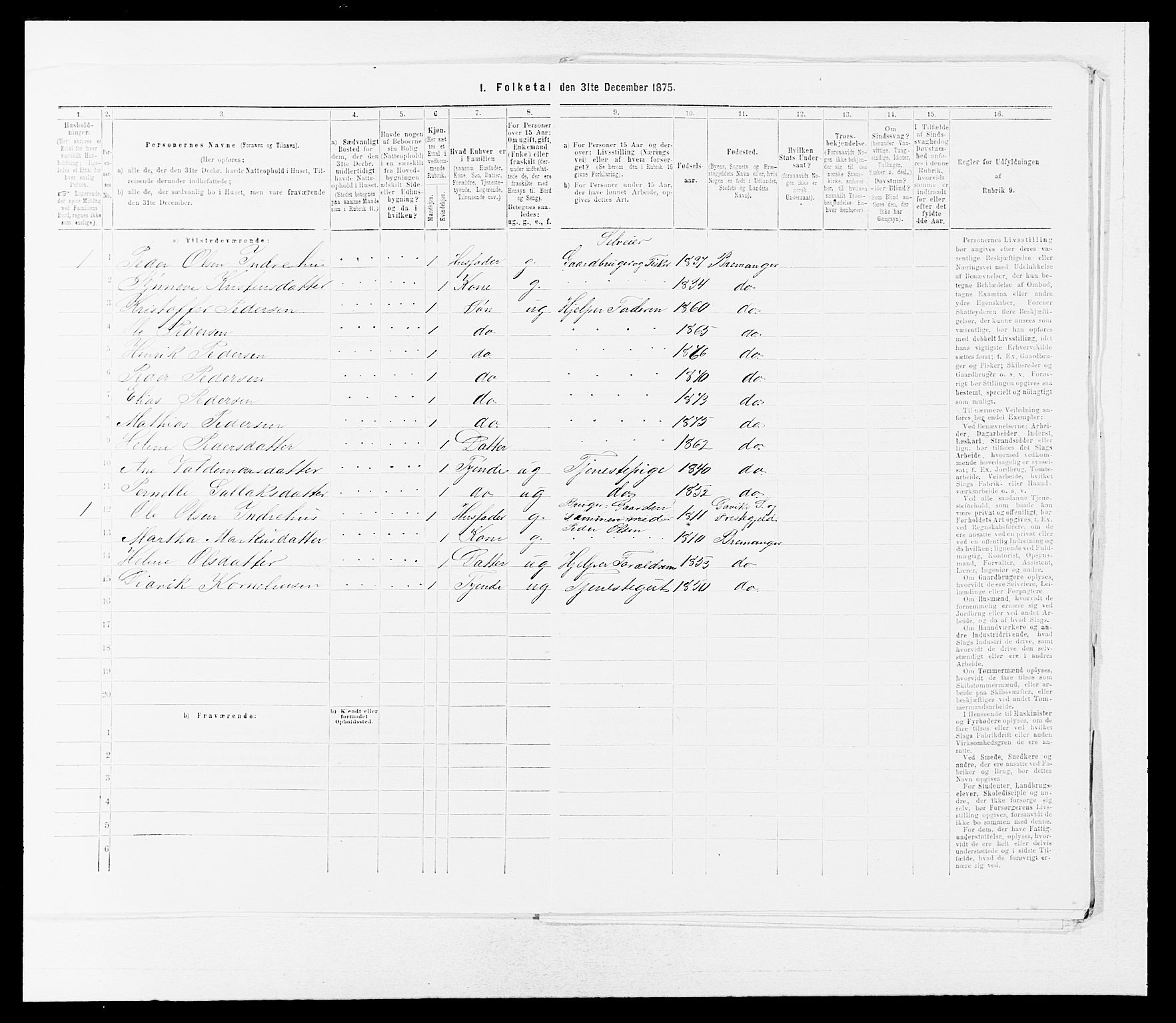 SAB, 1875 Census for 1438P Bremanger, 1875, p. 522