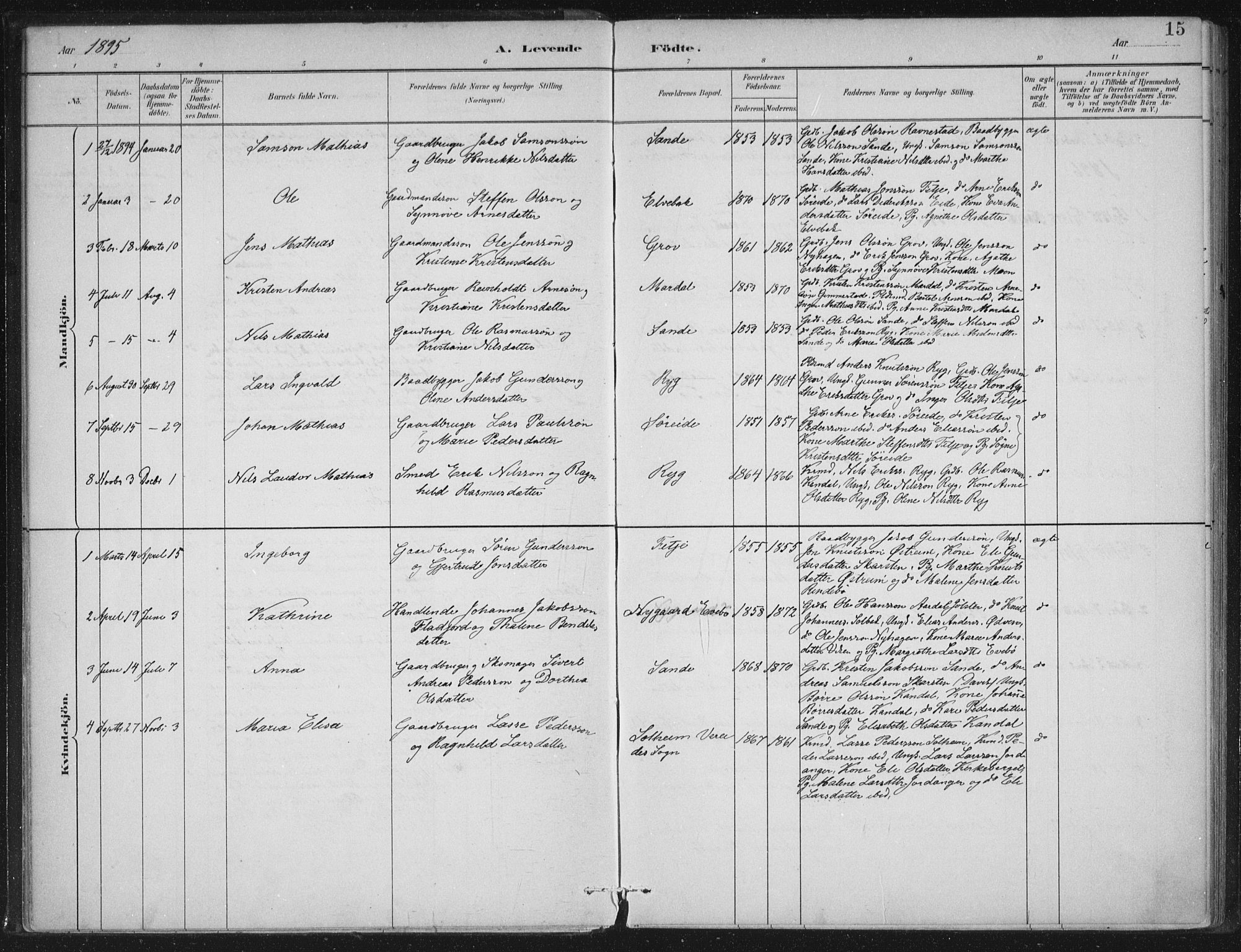 Gloppen sokneprestembete, SAB/A-80101/H/Haa/Haad/L0001: Parish register (official) no. D  1, 1885-1910, p. 15