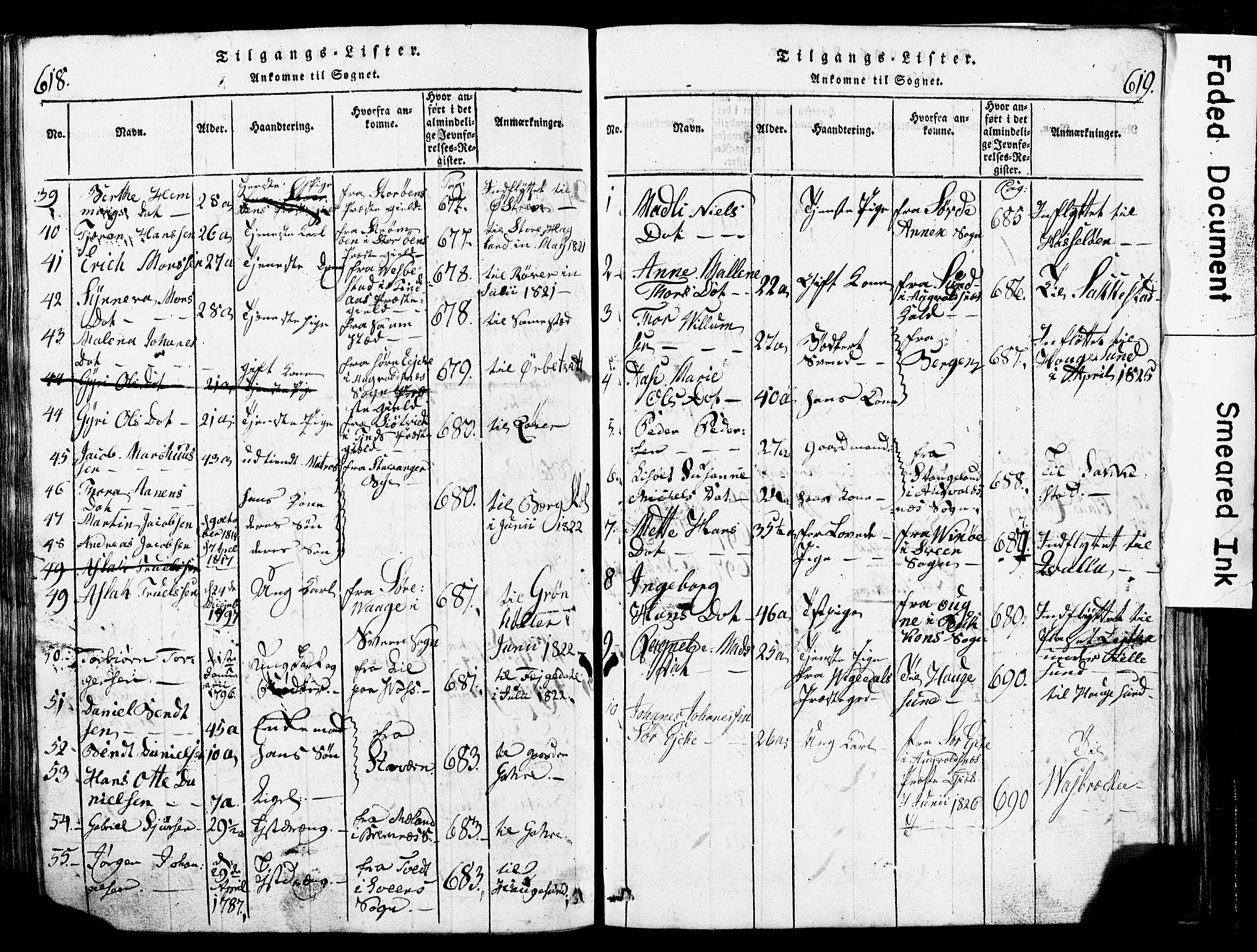 Torvastad sokneprestkontor, SAST/A -101857/H/Ha/Hab/L0002: Parish register (copy) no. B 2, 1817-1834, p. 618-619