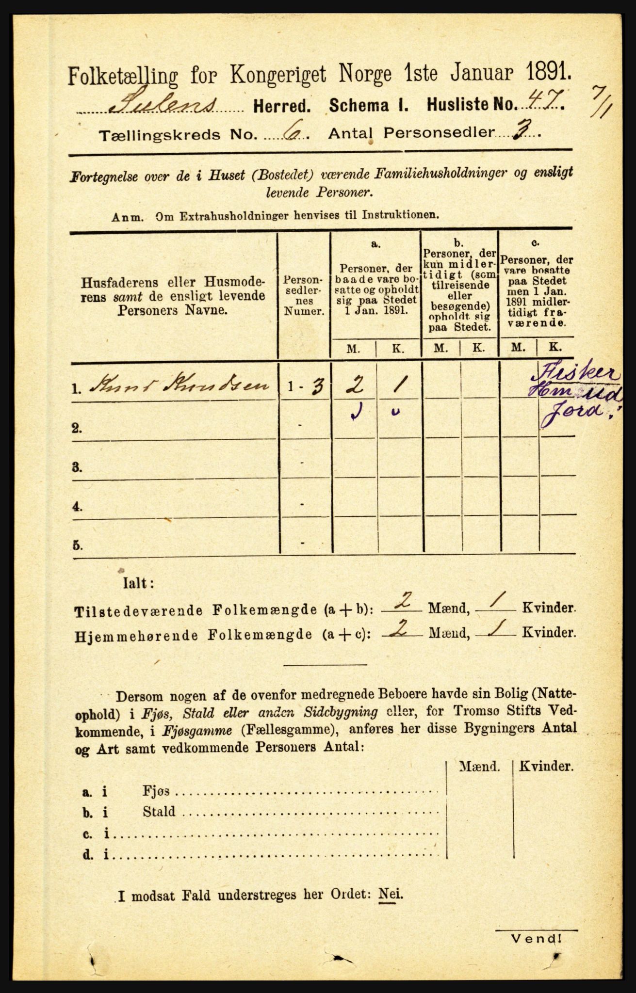 RA, 1891 census for 1412 Solund, 1891, p. 1999