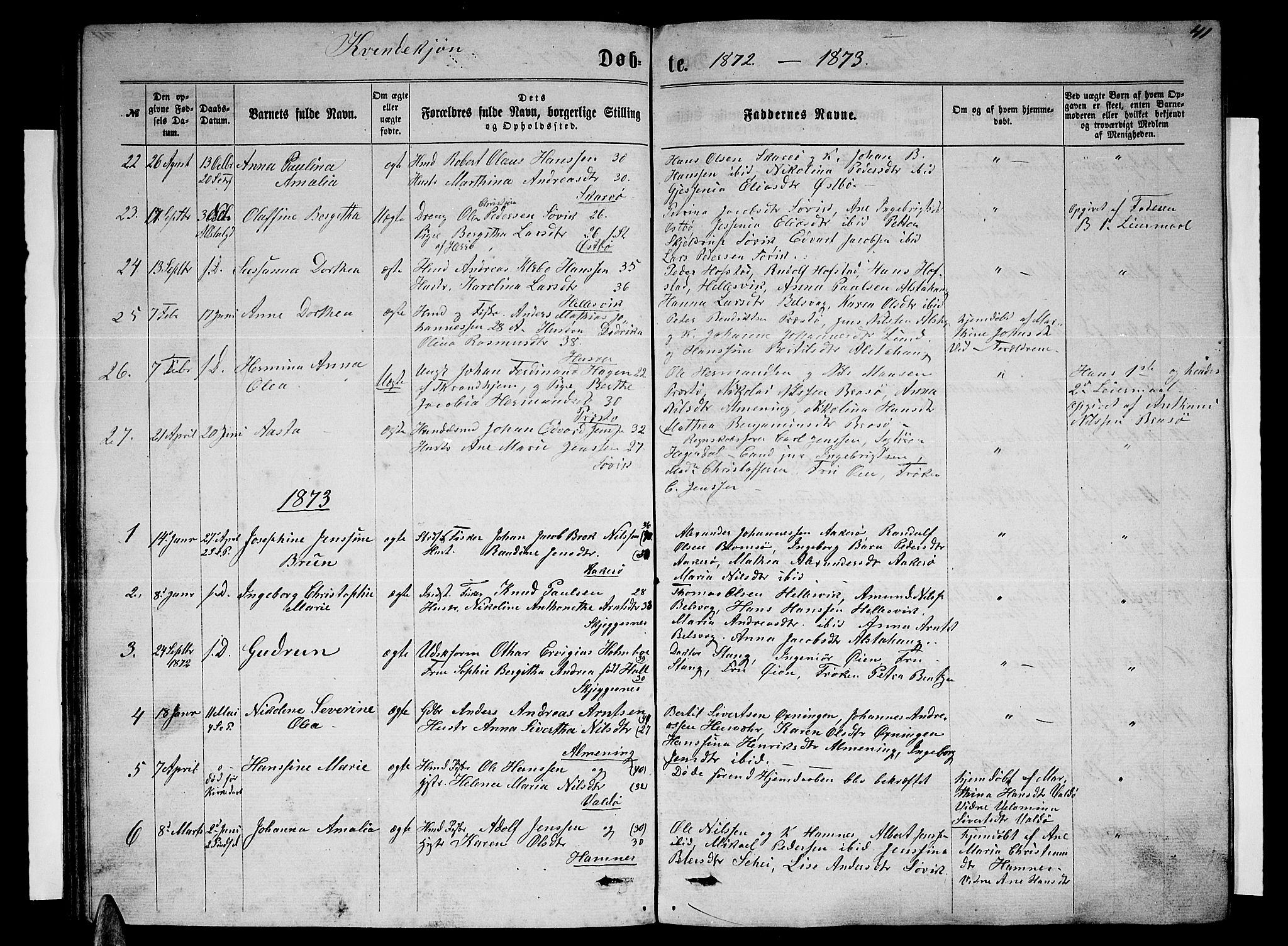 Ministerialprotokoller, klokkerbøker og fødselsregistre - Nordland, SAT/A-1459/830/L0461: Parish register (copy) no. 830C03, 1866-1881, p. 41