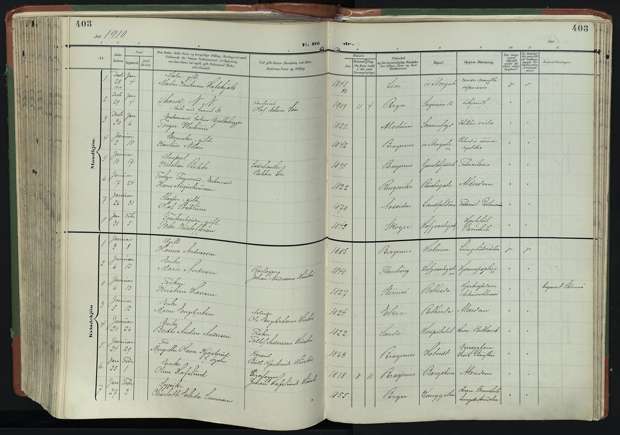 Bragernes kirkebøker, SAKO/A-6/F/Fb/L0009: Parish register (official) no. II 9, 1902-1911, p. 403