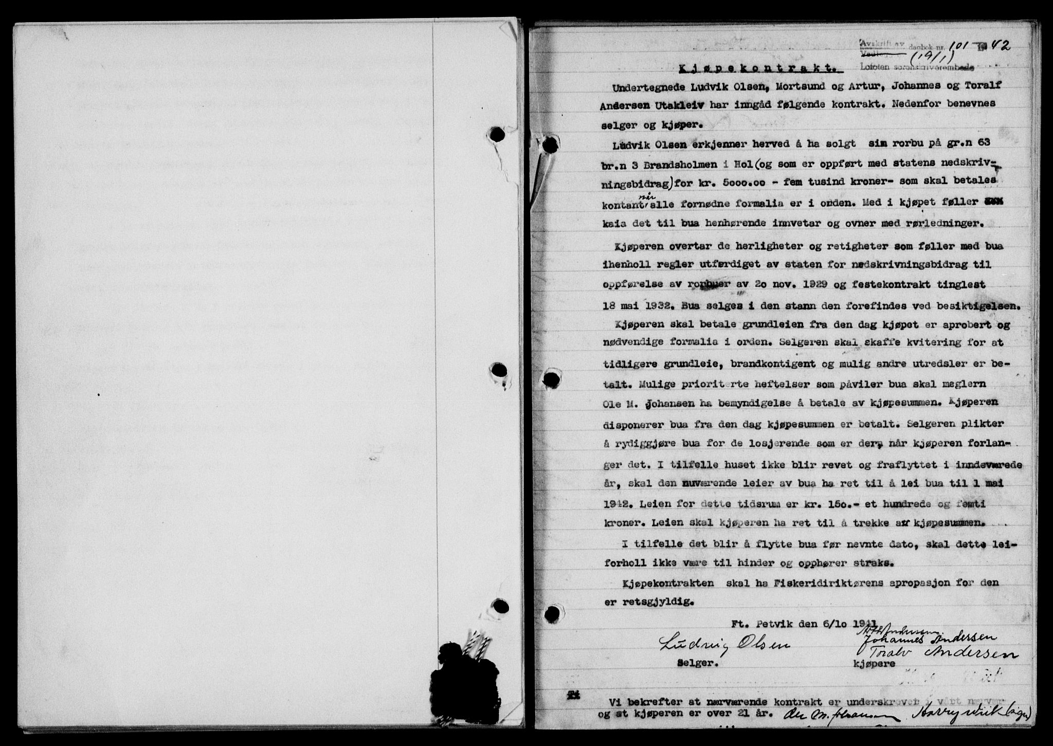 Lofoten sorenskriveri, SAT/A-0017/1/2/2C/L0009a: Mortgage book no. 9a, 1941-1942, Diary no: : 101/1942