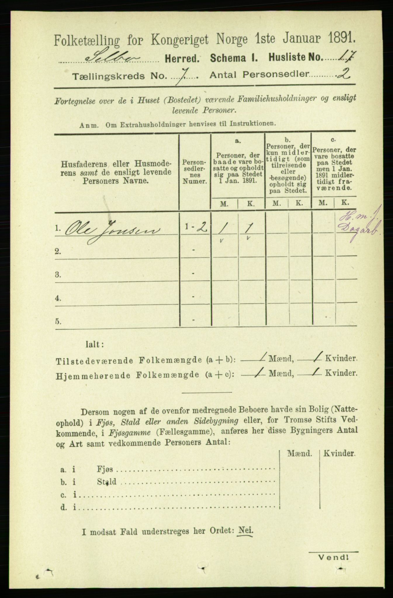 RA, 1891 census for 1664 Selbu, 1891, p. 2537