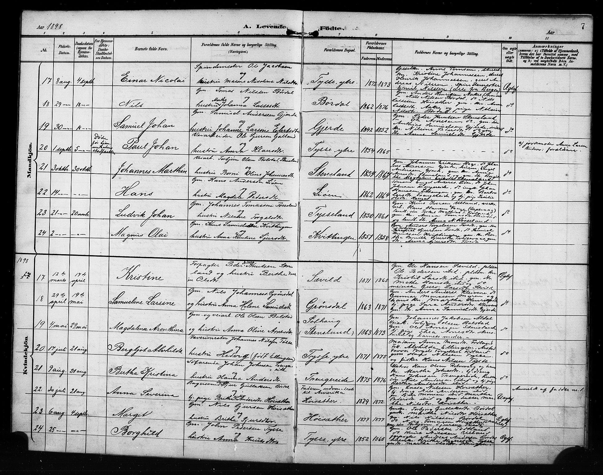 Samnanger Sokneprestembete, AV/SAB-A-77501/H/Hab: Parish register (copy) no. A 3, 1898-1914, p. 7