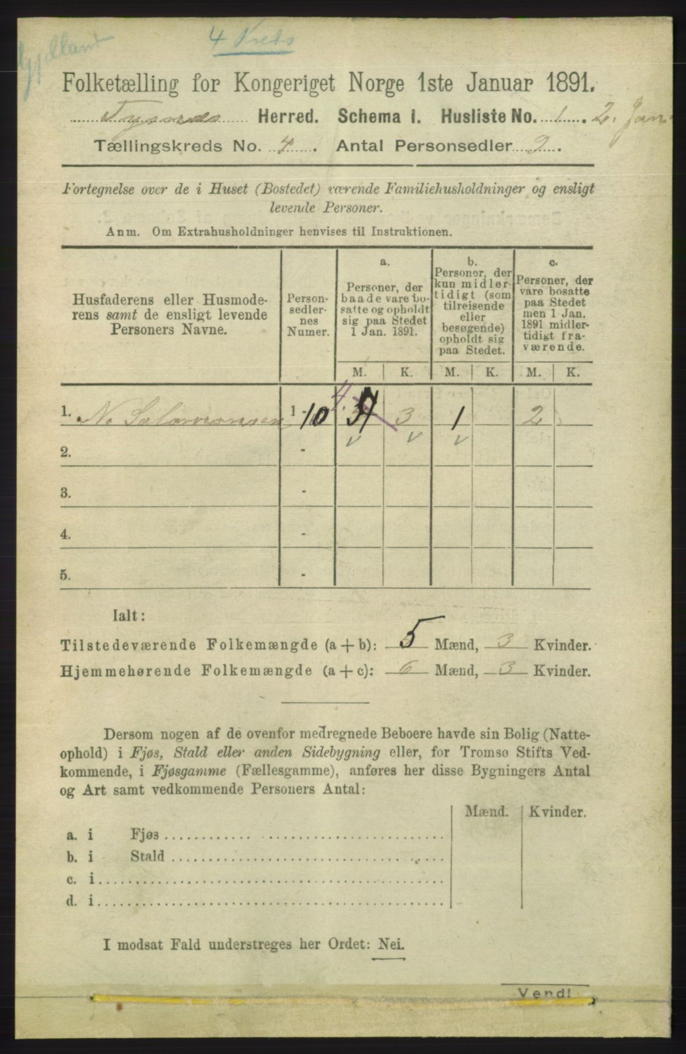 RA, 1891 census for 1223 Tysnes, 1891, p. 1480