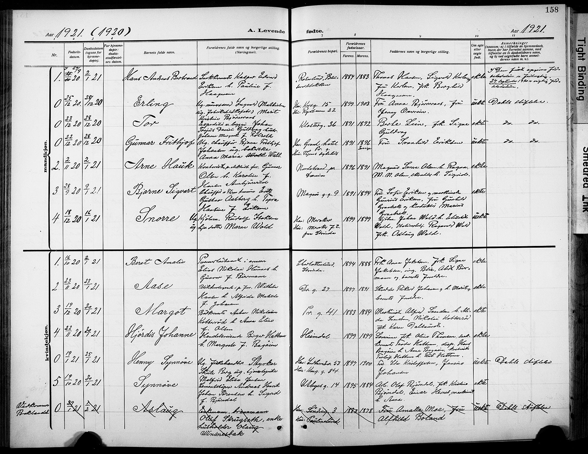 Ministerialprotokoller, klokkerbøker og fødselsregistre - Sør-Trøndelag, SAT/A-1456/601/L0096: Parish register (copy) no. 601C14, 1911-1931, p. 158