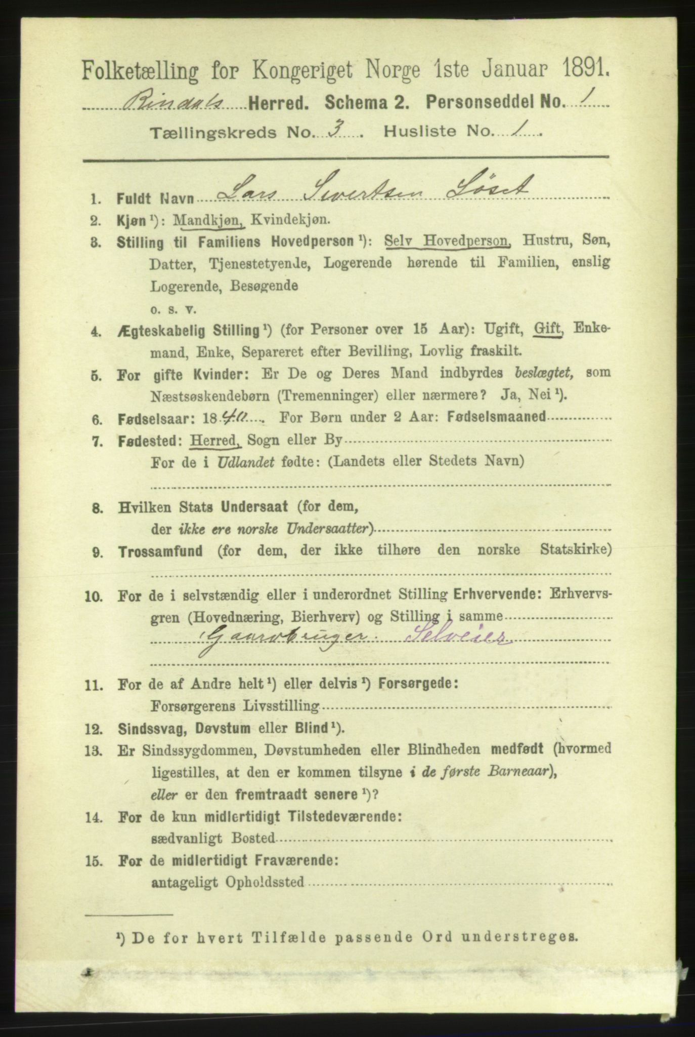 RA, 1891 census for 1567 Rindal, 1891, p. 713