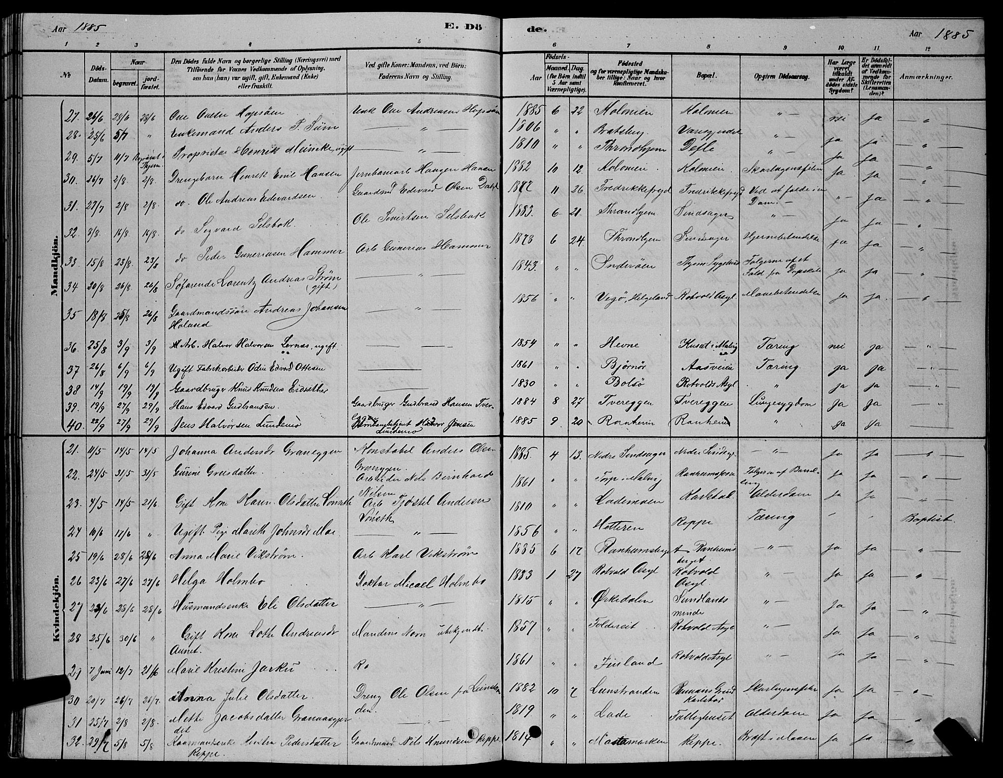 Ministerialprotokoller, klokkerbøker og fødselsregistre - Sør-Trøndelag, AV/SAT-A-1456/606/L0312: Parish register (copy) no. 606C08, 1878-1894