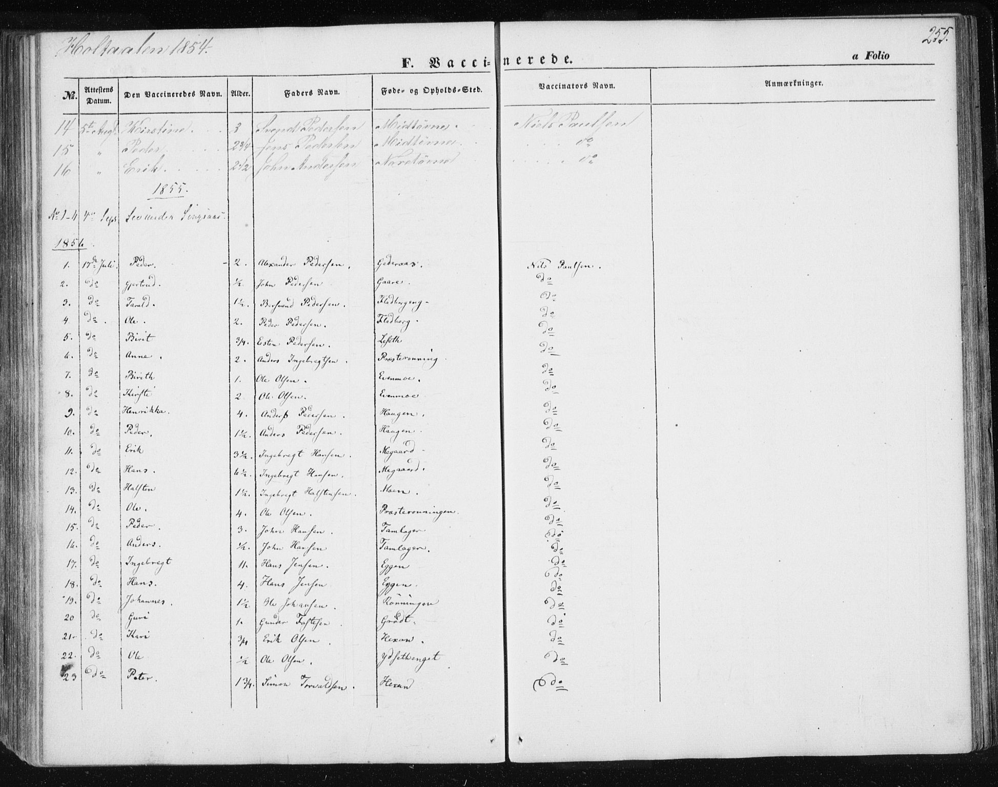 Ministerialprotokoller, klokkerbøker og fødselsregistre - Sør-Trøndelag, SAT/A-1456/685/L0963: Parish register (official) no. 685A06 /1, 1846-1859, p. 255