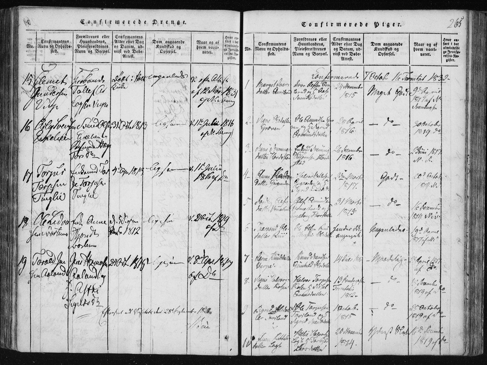 Vinje kirkebøker, AV/SAKO-A-312/F/Fa/L0003: Parish register (official) no. I 3, 1814-1843, p. 265