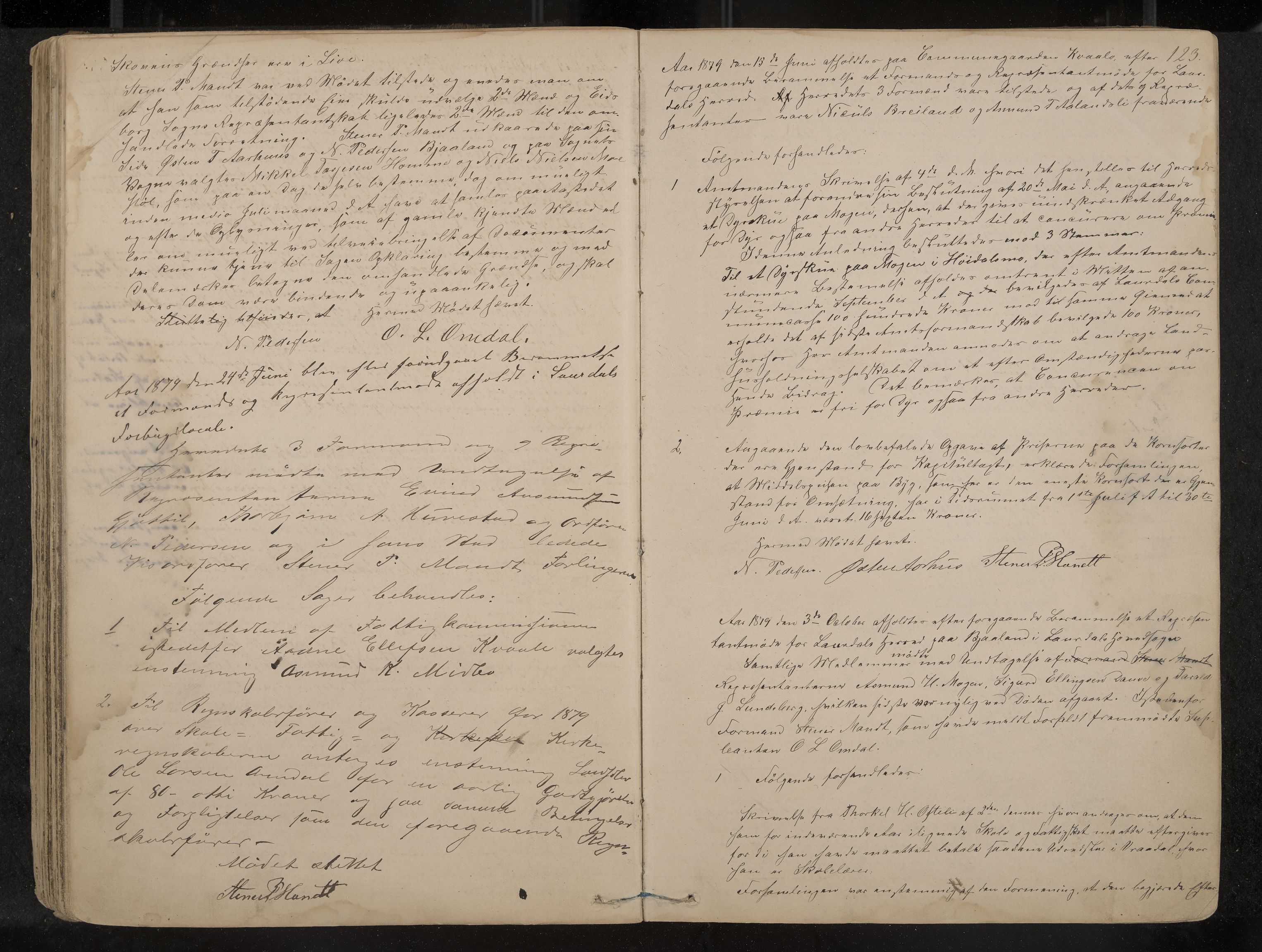 Lårdal formannskap og sentraladministrasjon, IKAK/0833021/A/L0002: Møtebok, 1865-1893, p. 123