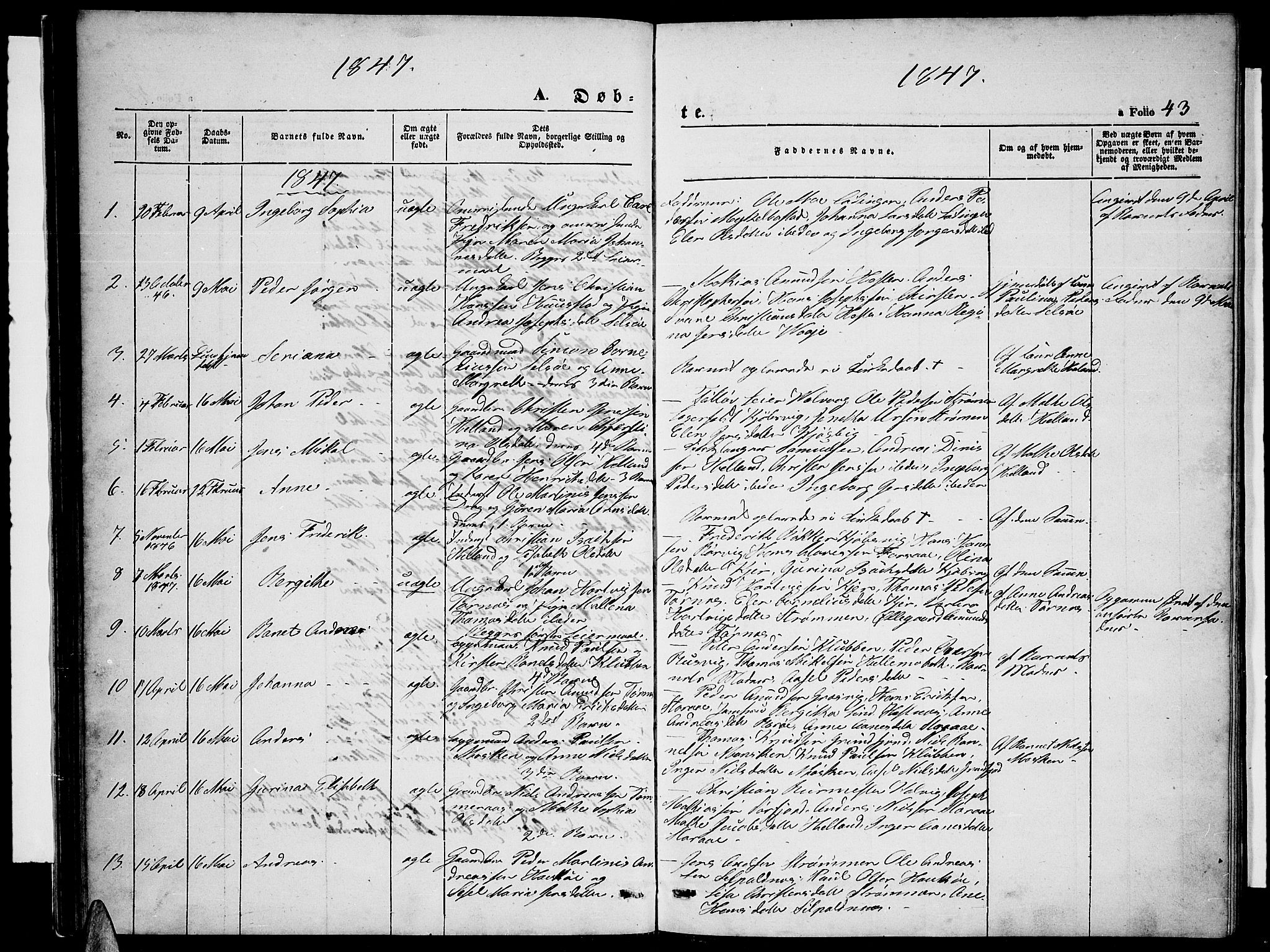 Ministerialprotokoller, klokkerbøker og fødselsregistre - Nordland, AV/SAT-A-1459/872/L1045: Parish register (copy) no. 872C01, 1840-1851, p. 43