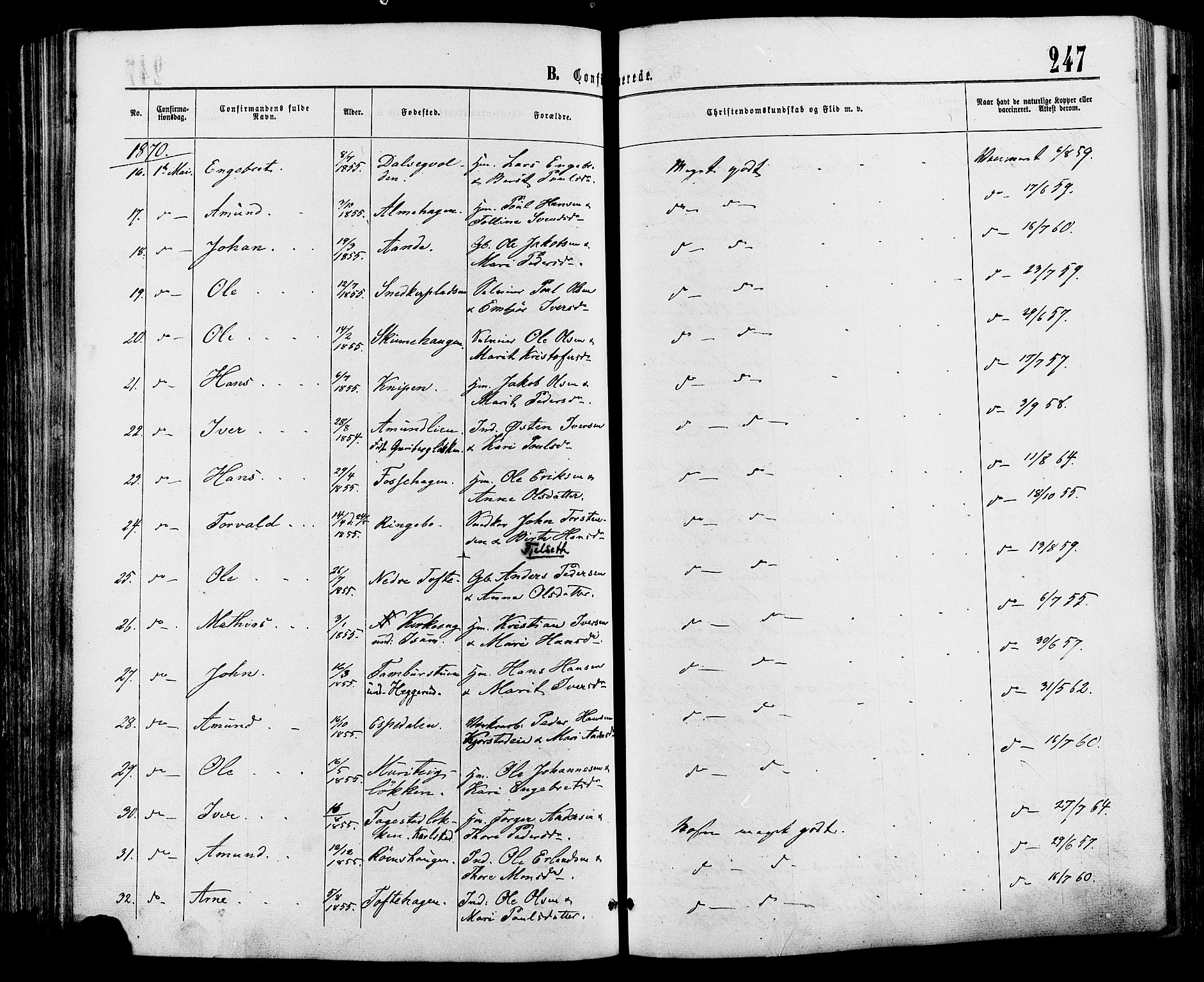 Sør-Fron prestekontor, SAH/PREST-010/H/Ha/Haa/L0002: Parish register (official) no. 2, 1864-1880, p. 247