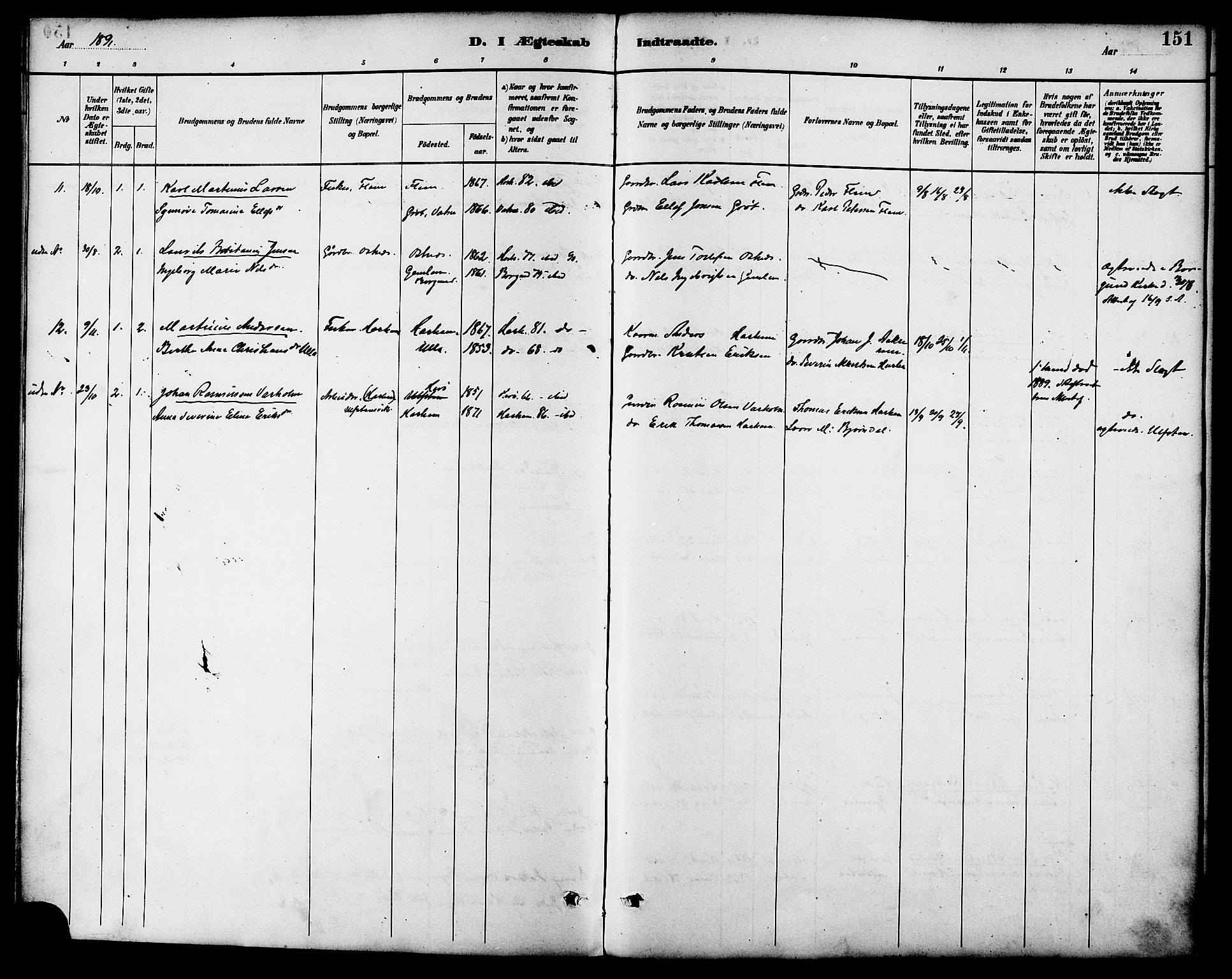 Ministerialprotokoller, klokkerbøker og fødselsregistre - Møre og Romsdal, SAT/A-1454/536/L0501: Parish register (official) no. 536A10, 1884-1896, p. 151