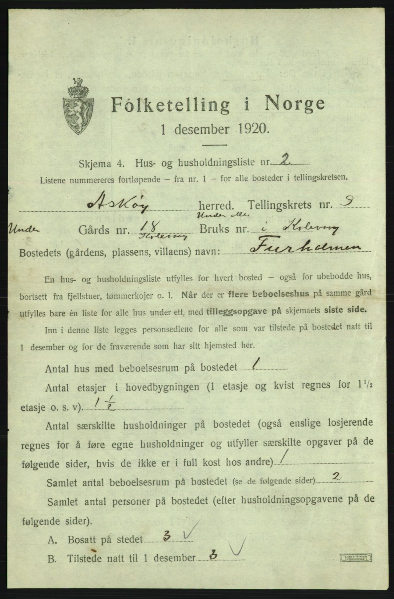 SAB, 1920 census for Askøy, 1920, p. 3196