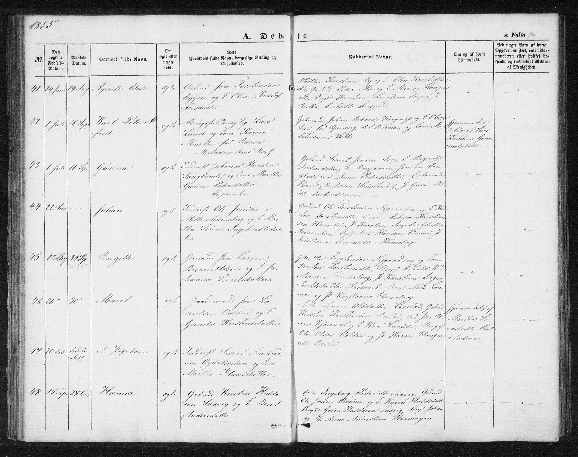 Ministerialprotokoller, klokkerbøker og fødselsregistre - Sør-Trøndelag, AV/SAT-A-1456/616/L0407: Parish register (official) no. 616A04, 1848-1856, p. 48