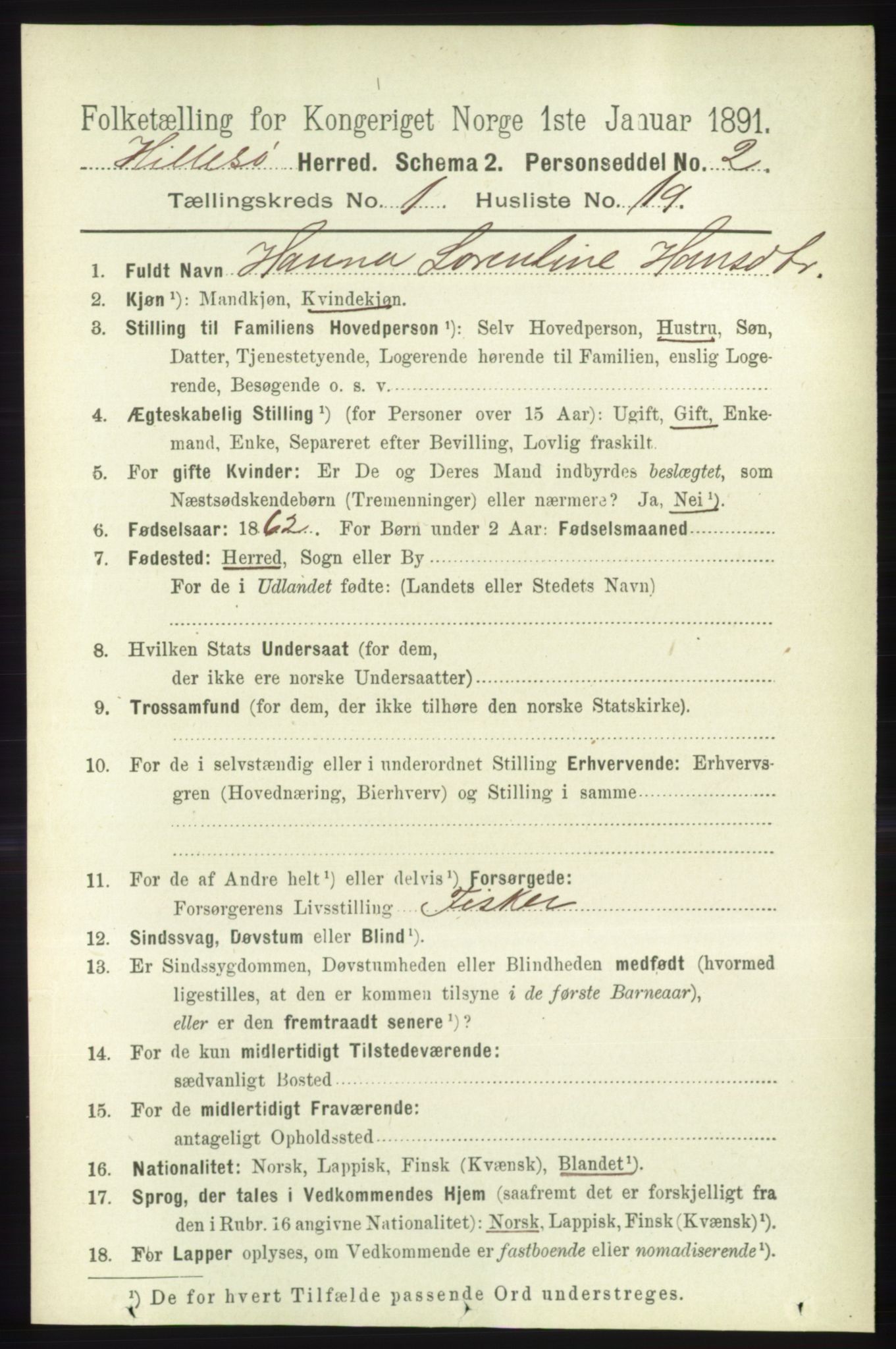 RA, 1891 census for 1930 Hillesøy, 1891, p. 203