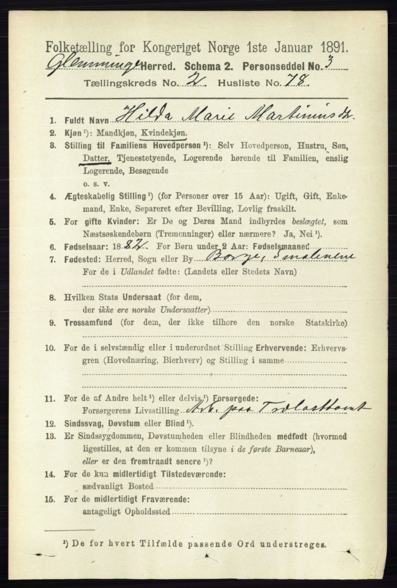 RA, 1891 census for 0132 Glemmen, 1891, p. 1202