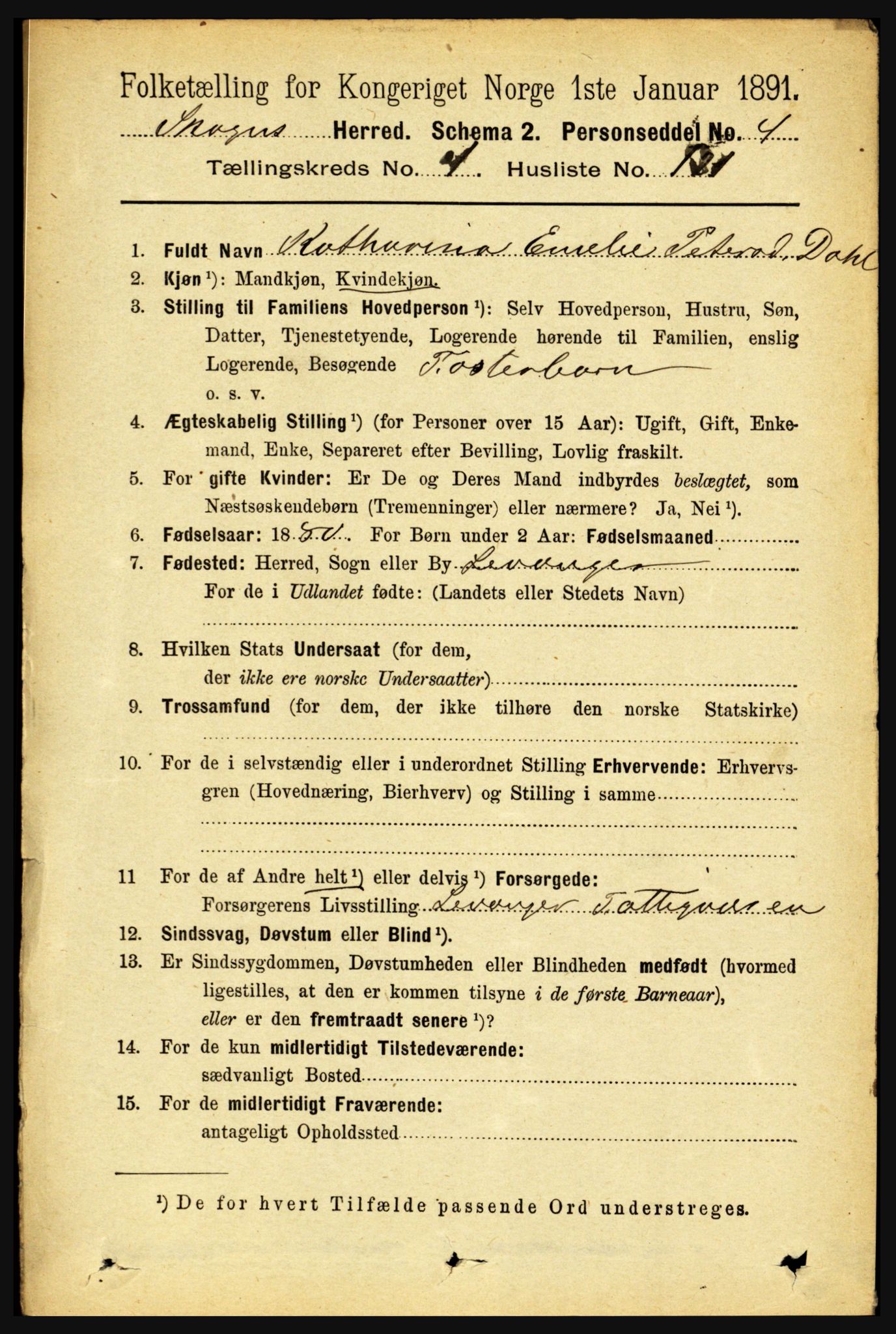 RA, 1891 census for 1719 Skogn, 1891, p. 864