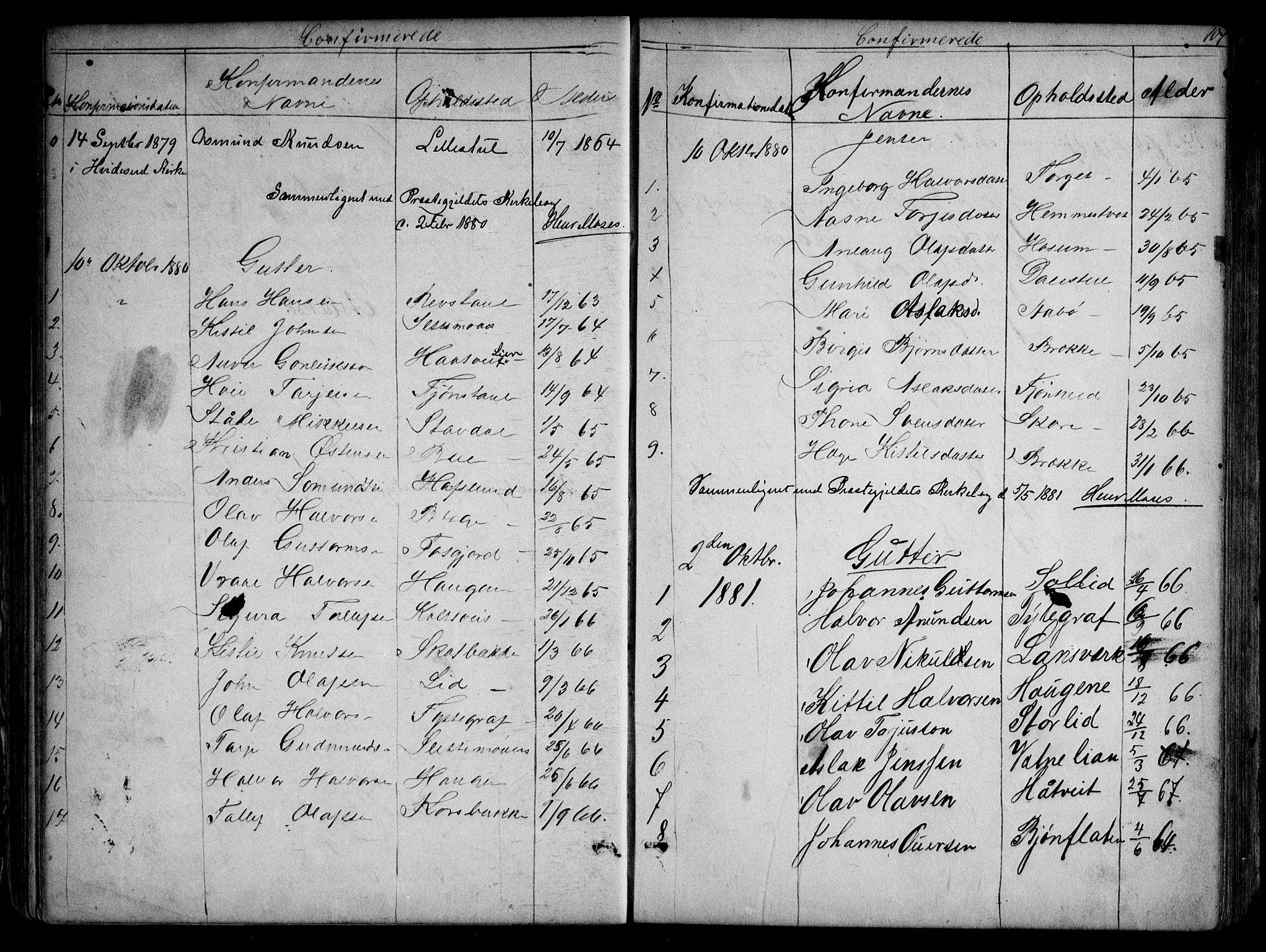 Kviteseid kirkebøker, SAKO/A-276/G/Gb/L0002: Parish register (copy) no. II 2, 1850-1892, p. 107