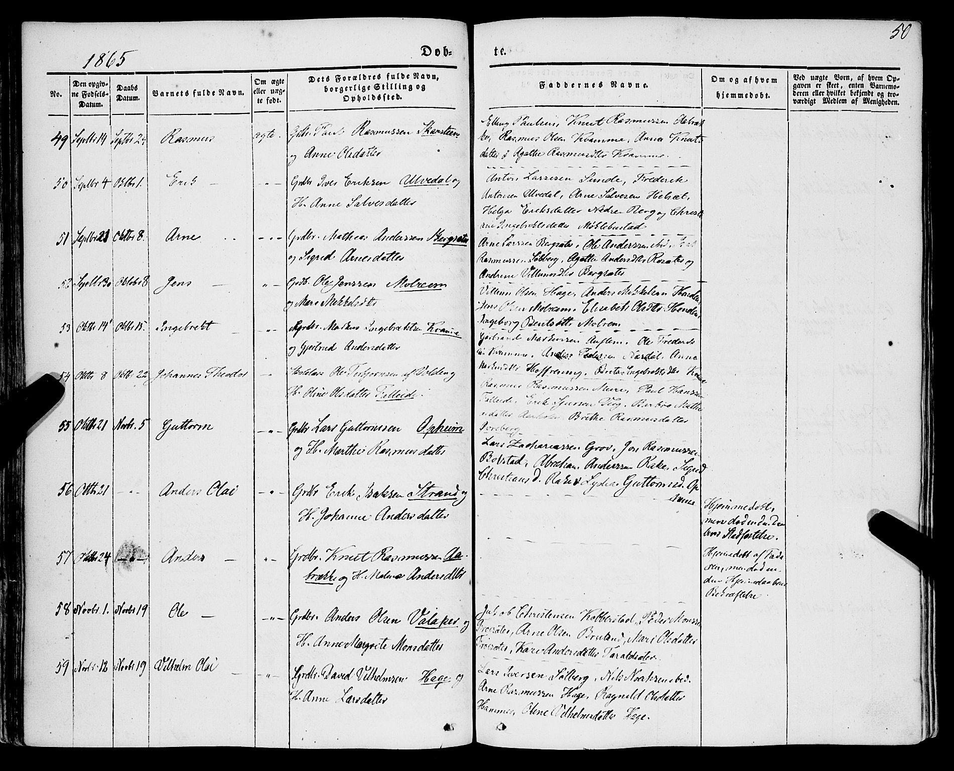 Innvik sokneprestembete, SAB/A-80501: Parish register (official) no. A 5, 1847-1865, p. 50
